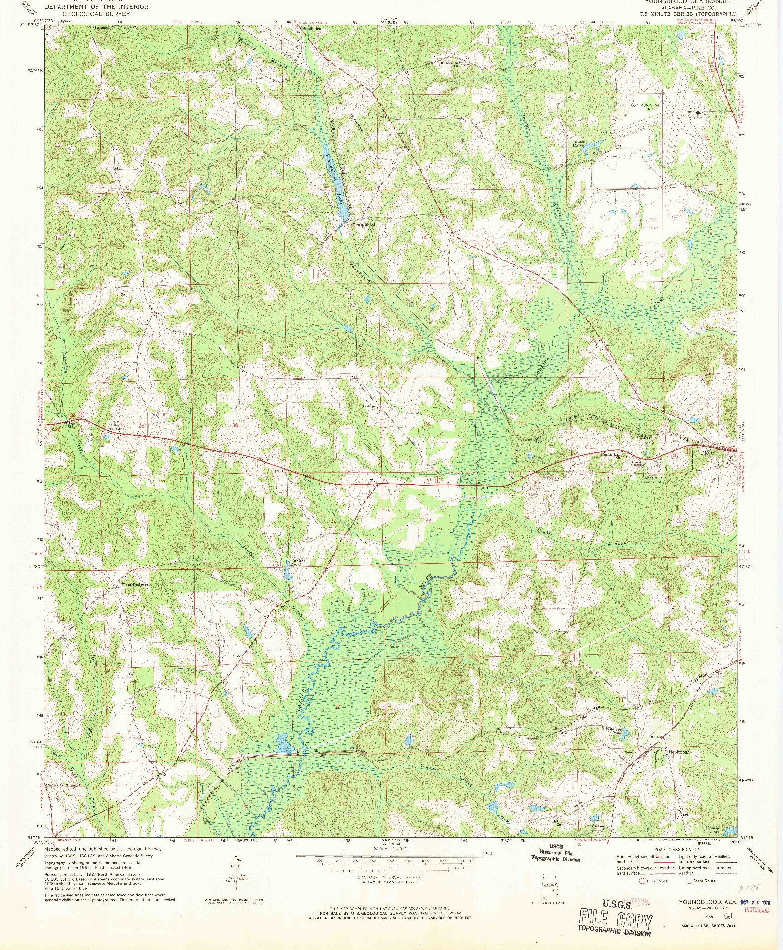 USGS 1:24000-SCALE QUADRANGLE FOR YOUNGBLOOD, AL 1968