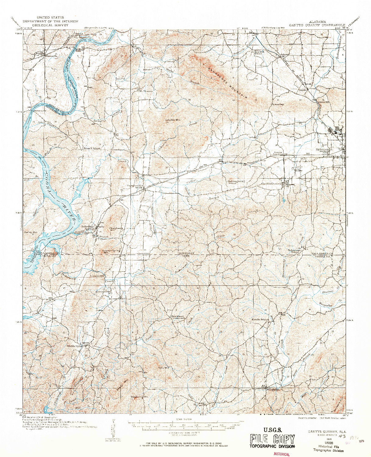 USGS 1:62500-SCALE QUADRANGLE FOR GANTTS QUARRY, AL 1915
