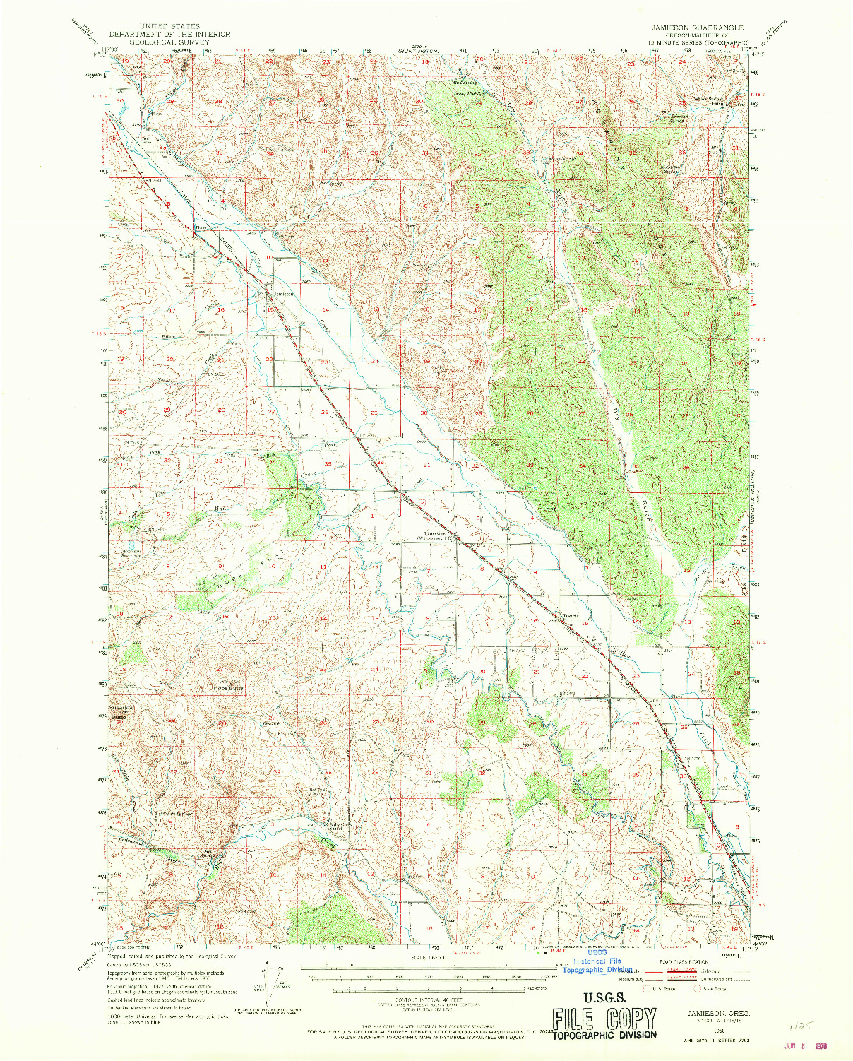 USGS 1:62500-SCALE QUADRANGLE FOR JAMIESON, OR 1950