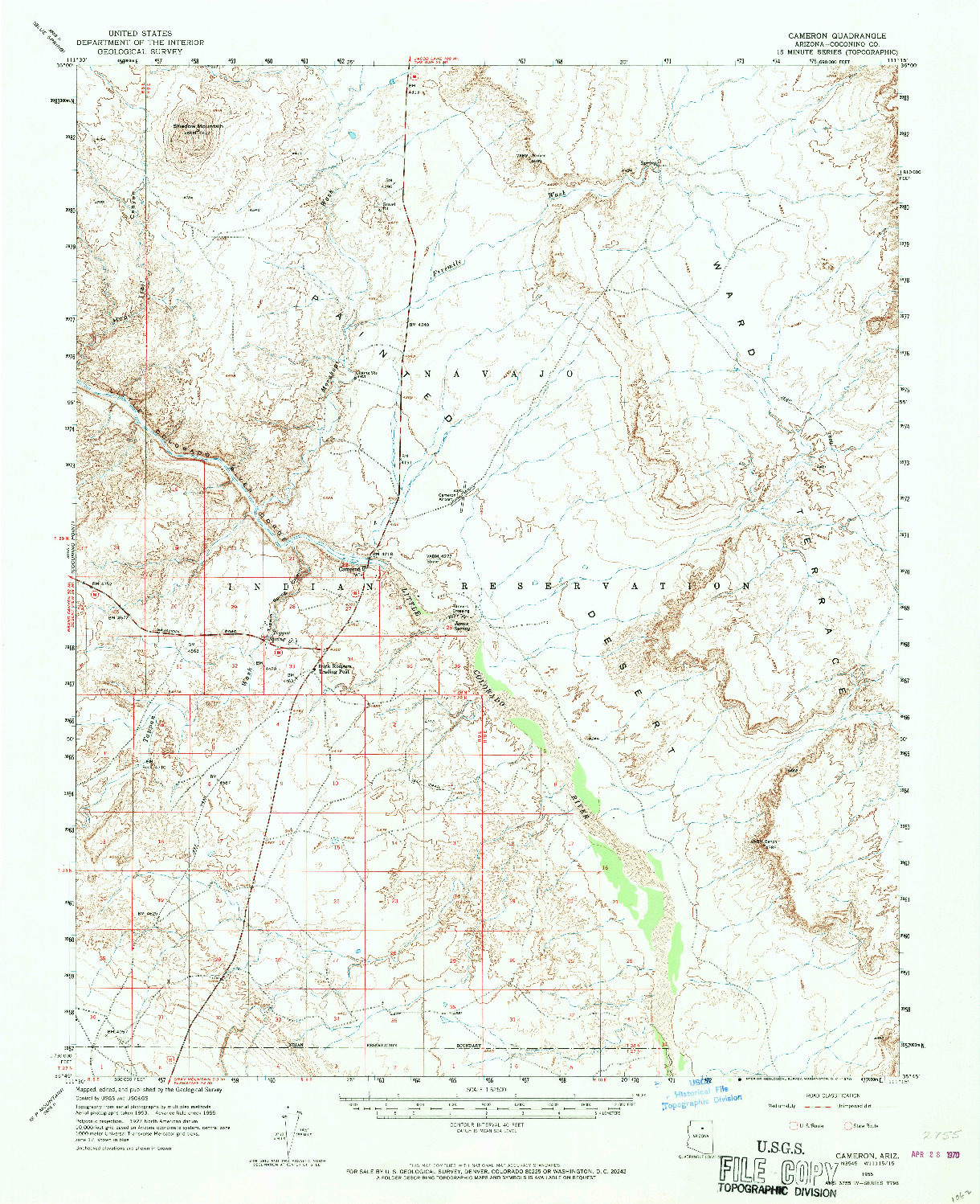 USGS 1:62500-SCALE QUADRANGLE FOR CAMERON, AZ 1955