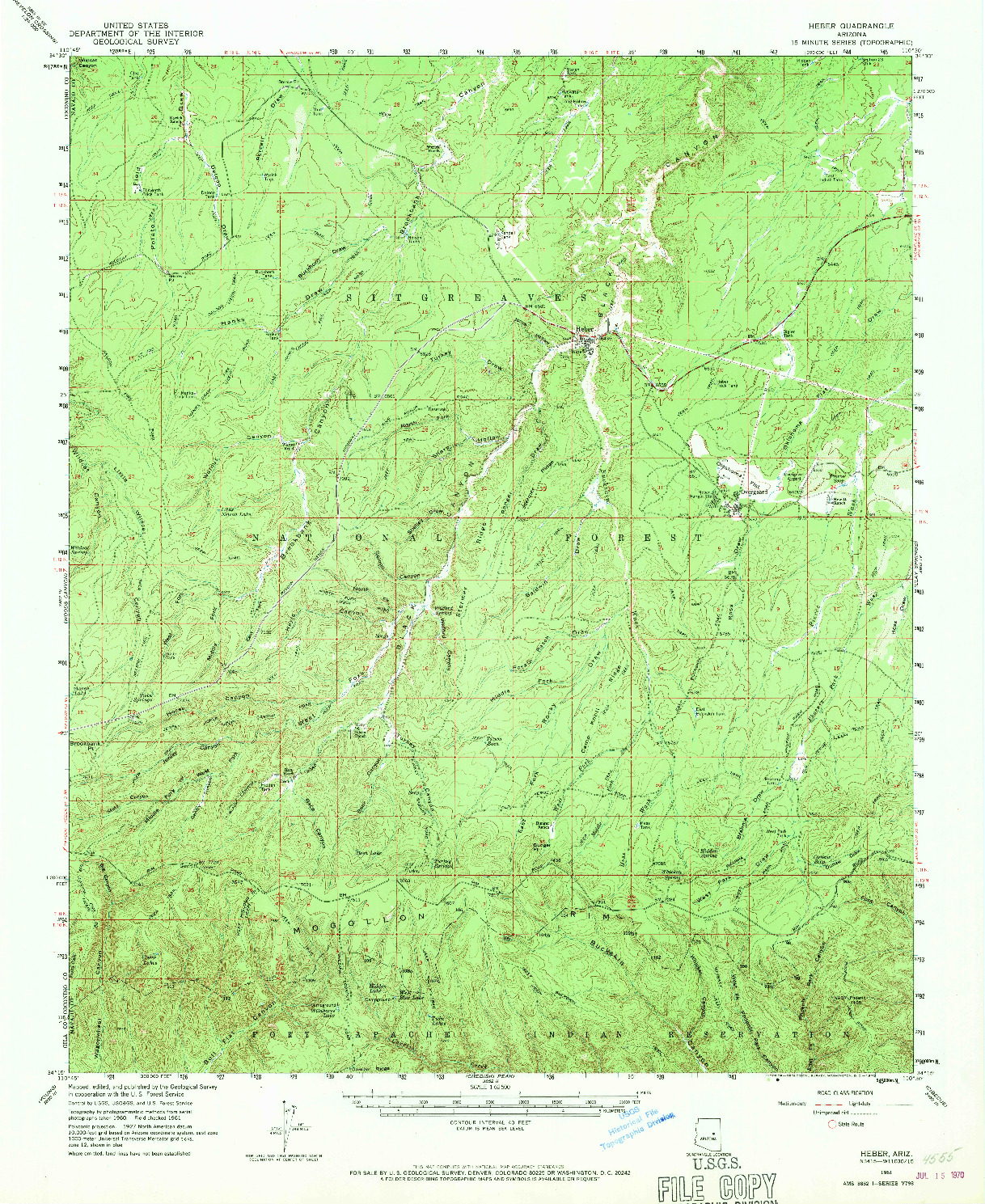 USGS 1:62500-SCALE QUADRANGLE FOR HEBER, AZ 1961