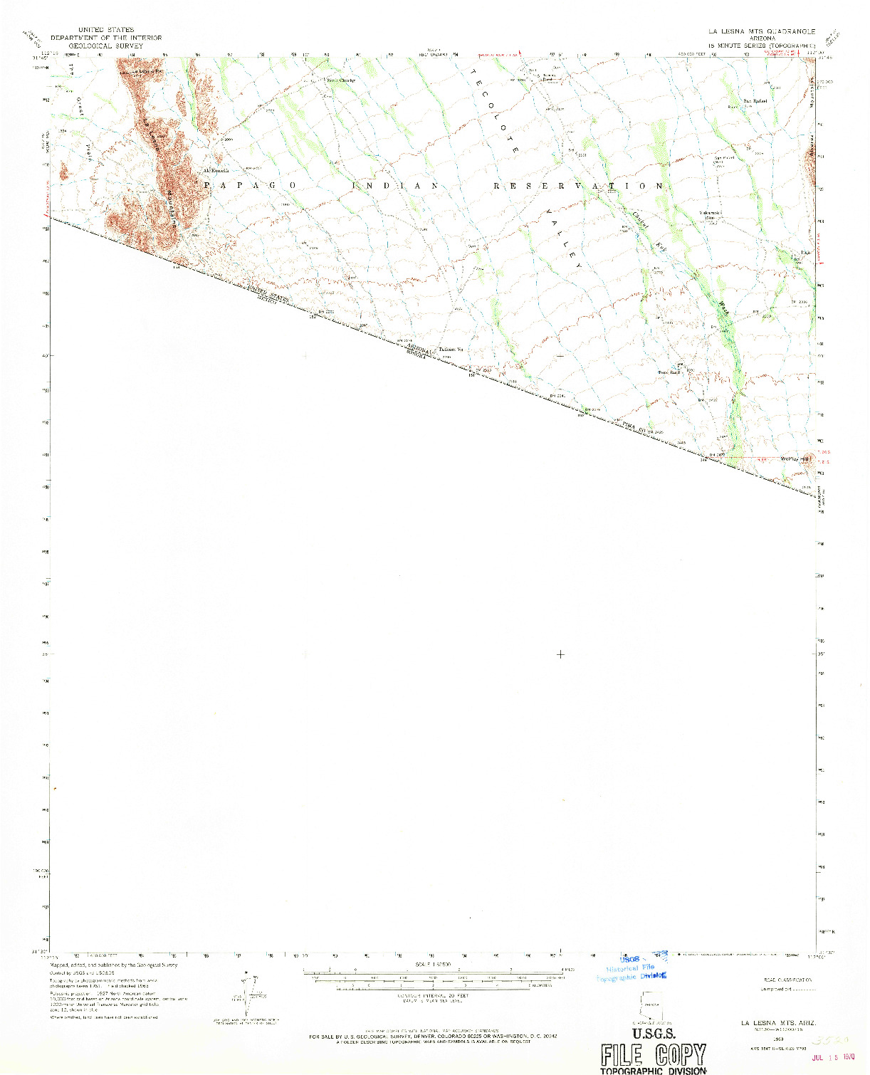 USGS 1:62500-SCALE QUADRANGLE FOR LA LESNA MTS., AZ 1963