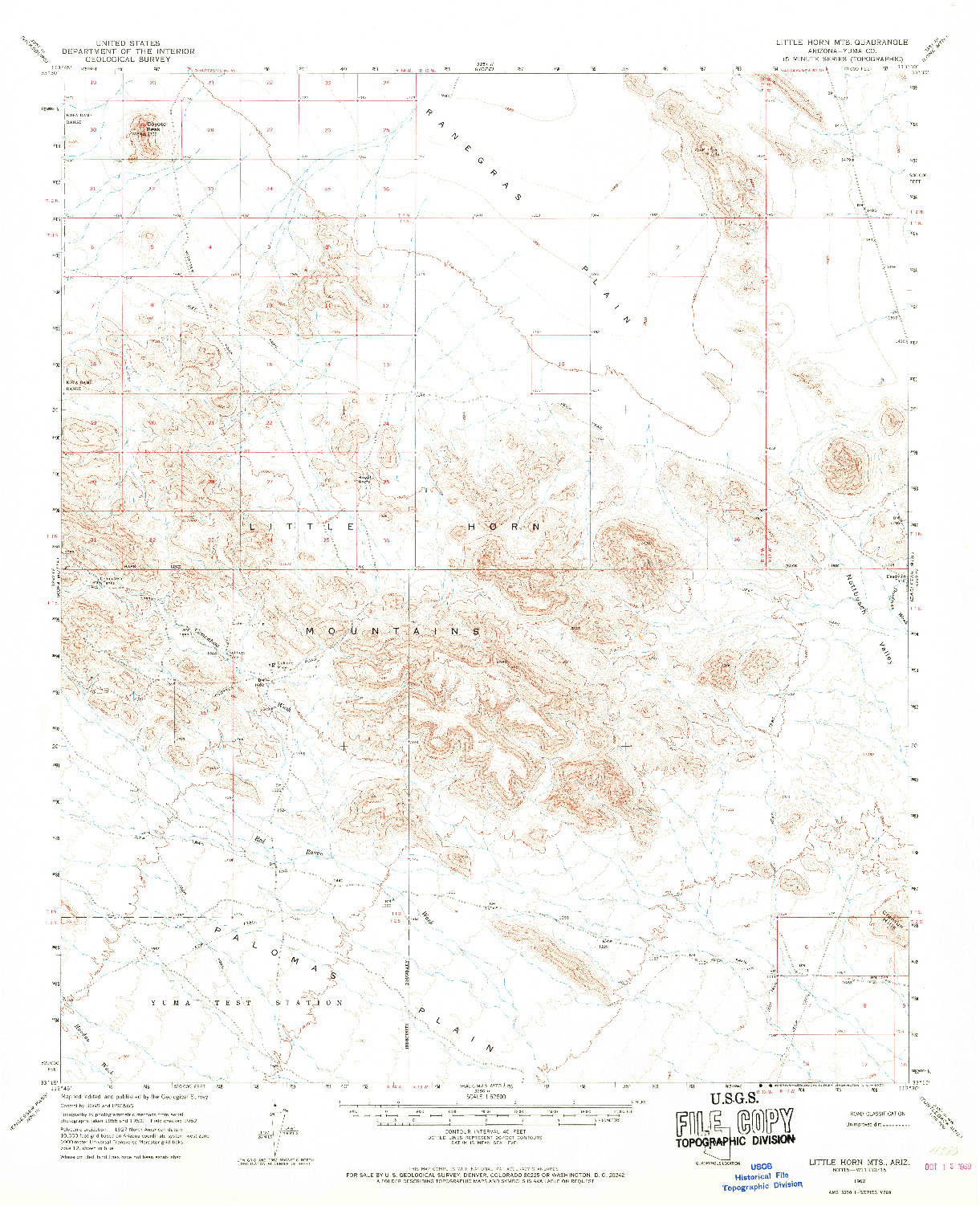 USGS 1:62500-SCALE QUADRANGLE FOR LITTLE HORN MTS, AZ 1962