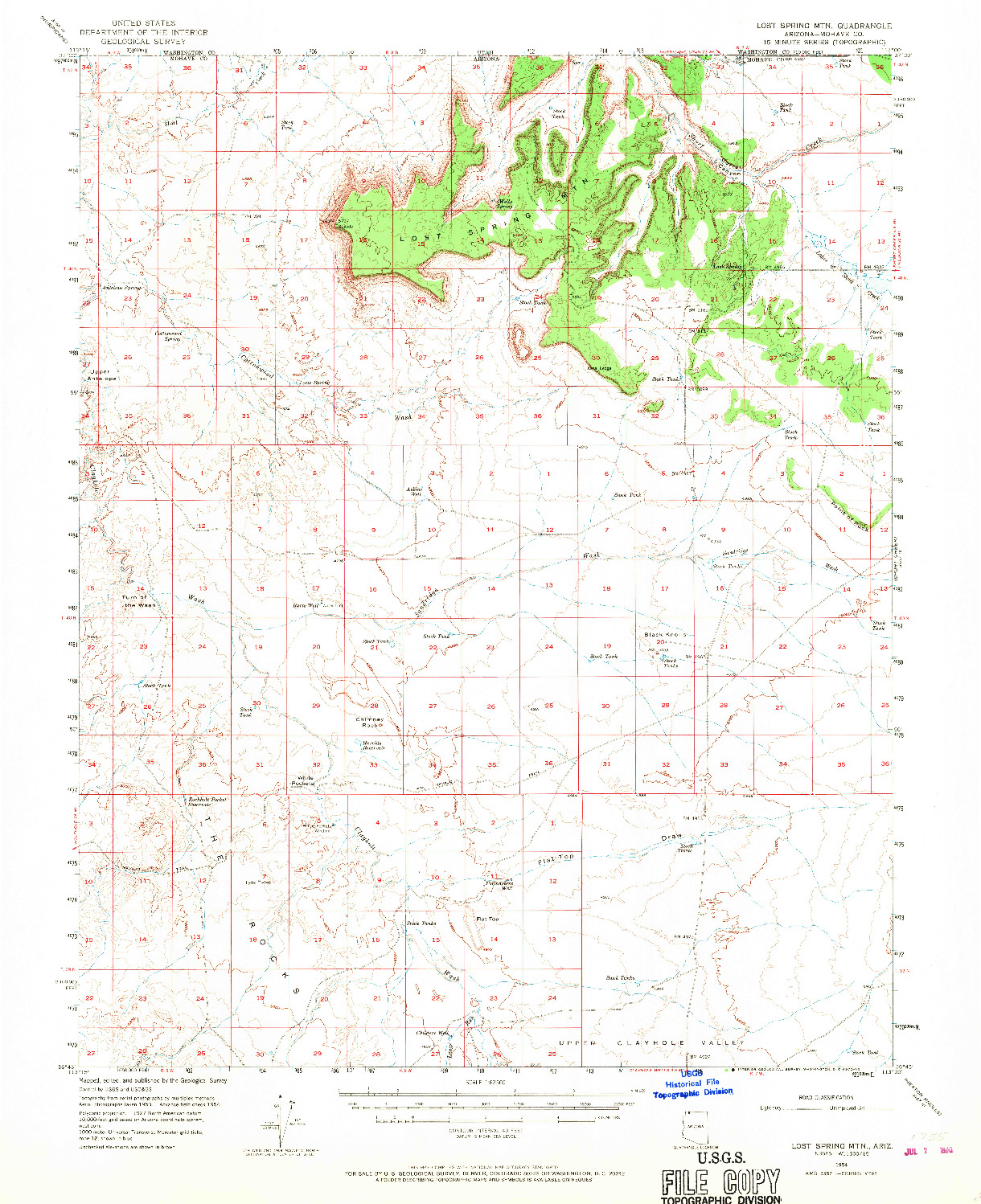 USGS 1:62500-SCALE QUADRANGLE FOR LOST SPRING MTN, AZ 1954