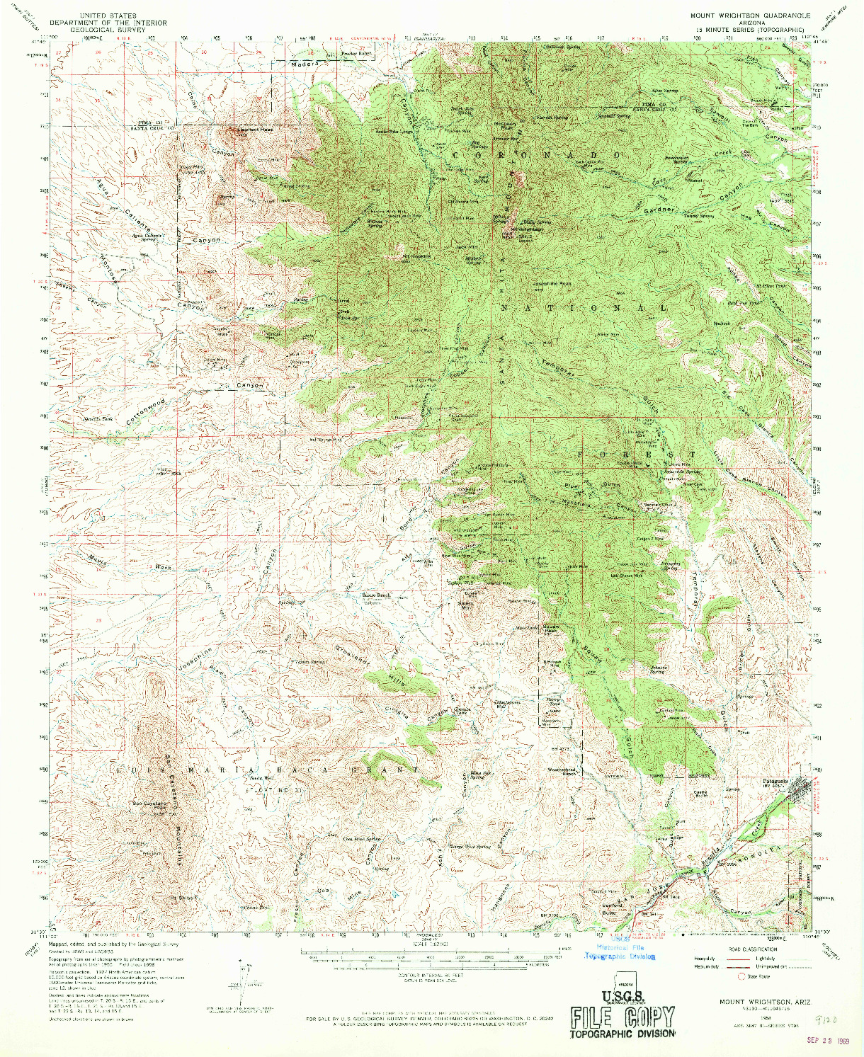 USGS 1:62500-SCALE QUADRANGLE FOR MOUNT WRIGHTSON, AZ 1958