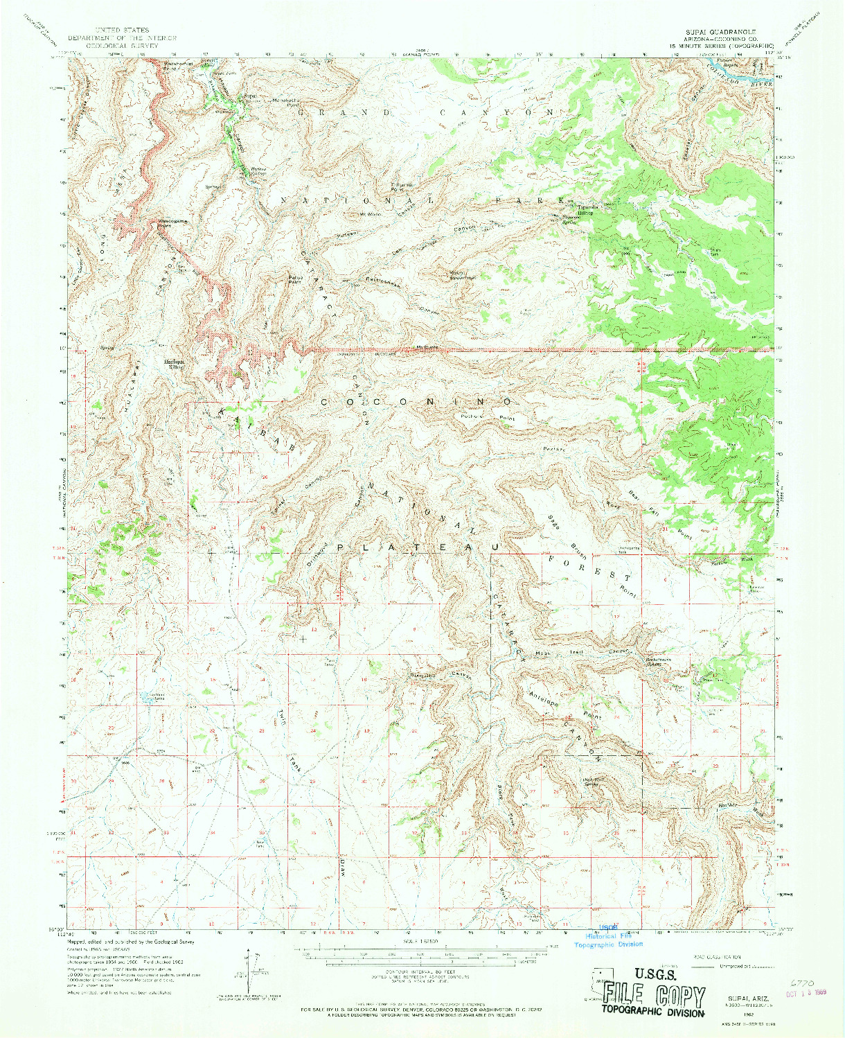 USGS 1:62500-SCALE QUADRANGLE FOR SUPAI, AZ 1962