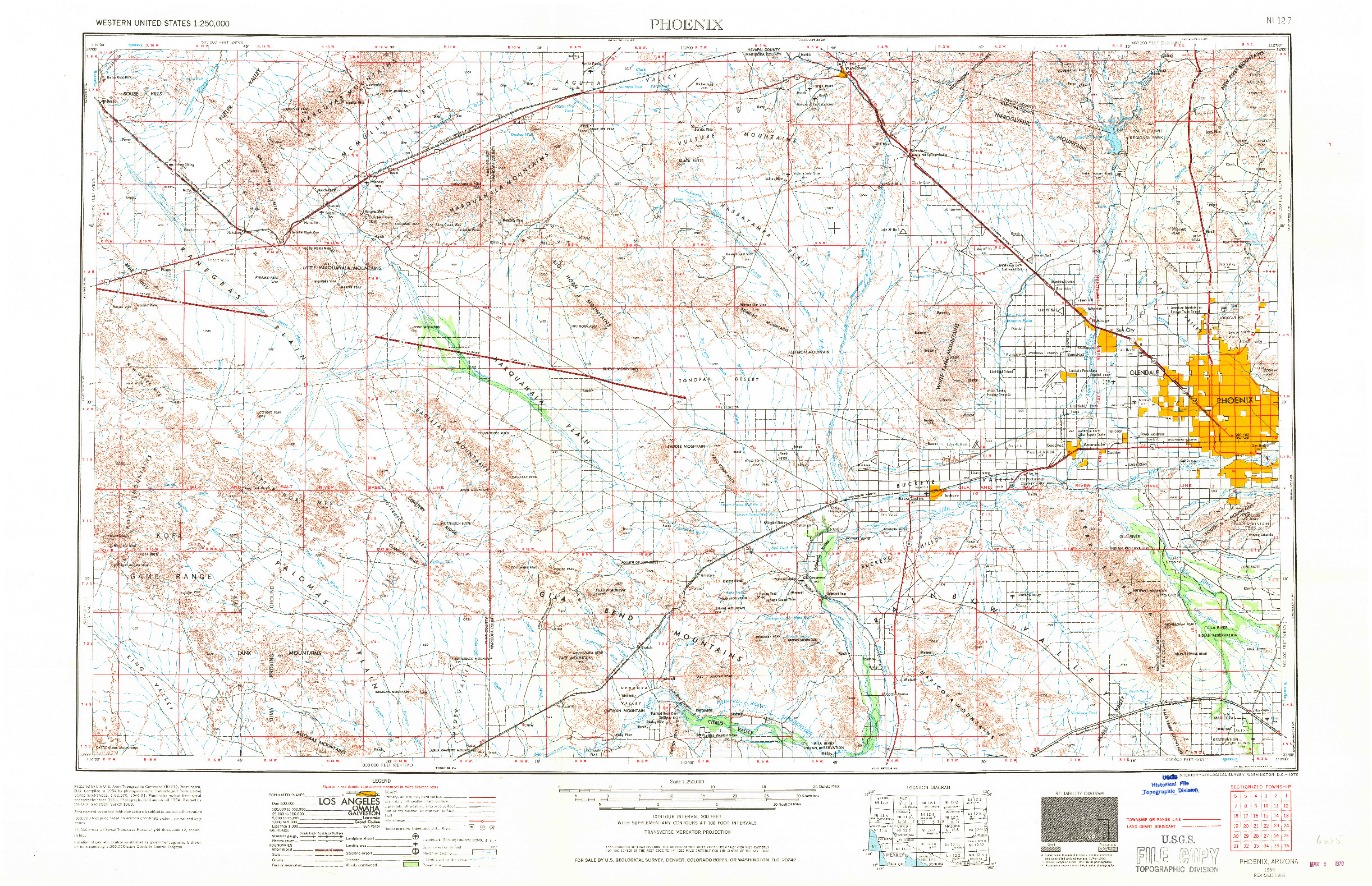 USGS 1:250000-SCALE QUADRANGLE FOR PHOENIX, AZ 1954