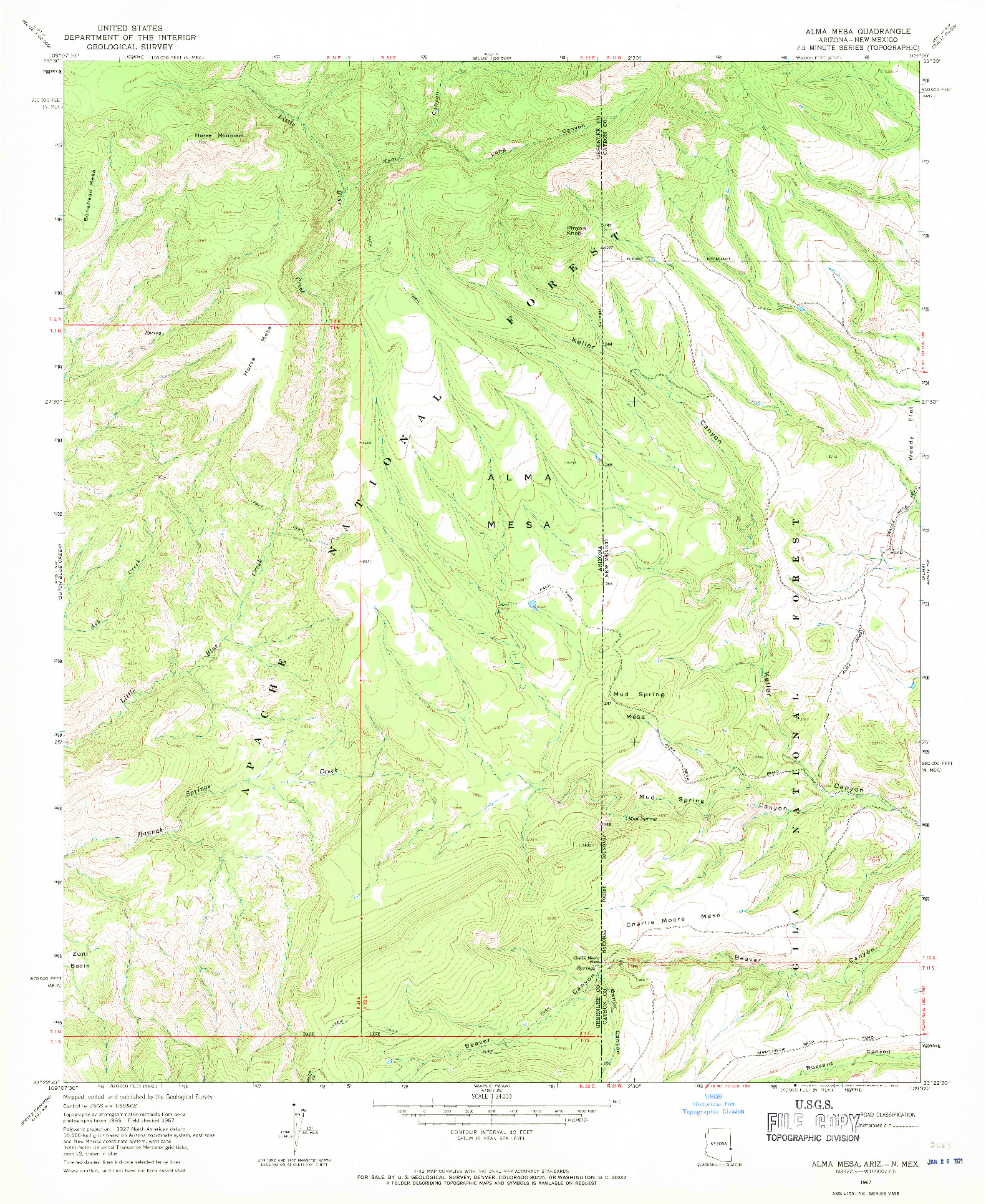 USGS 1:24000-SCALE QUADRANGLE FOR ALMA MESA, AZ 1967