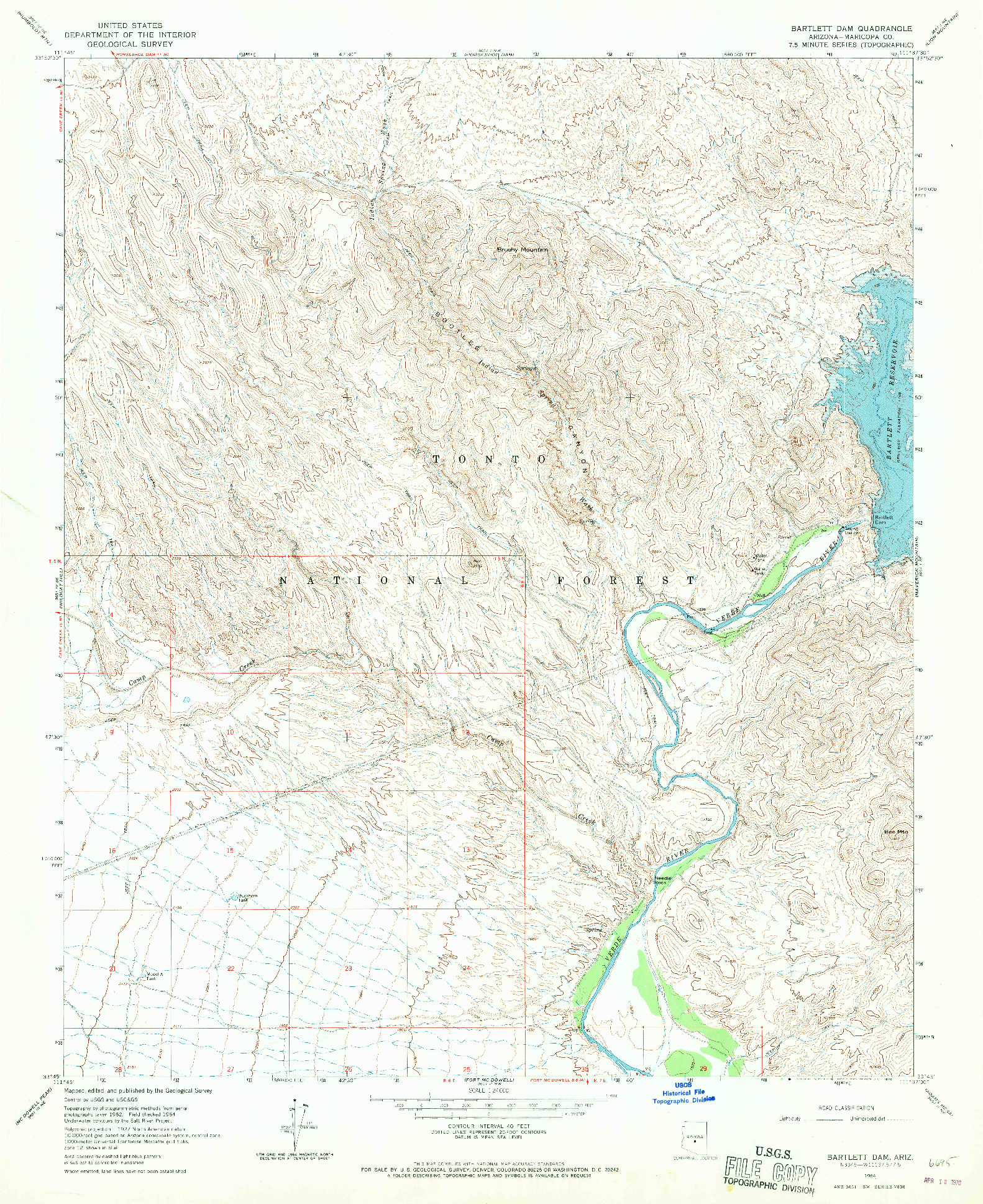 USGS 1:24000-SCALE QUADRANGLE FOR BARTLETT DAM, AZ 1964