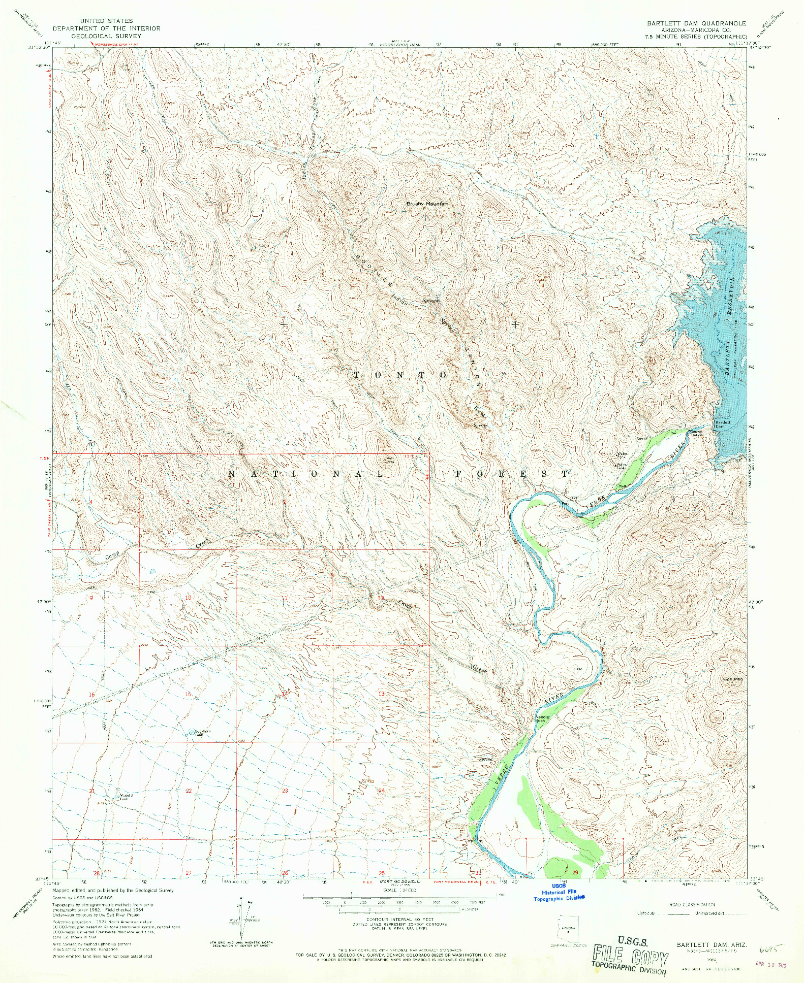 USGS 1:24000-SCALE QUADRANGLE FOR BARTLETT DAM, AZ 1964