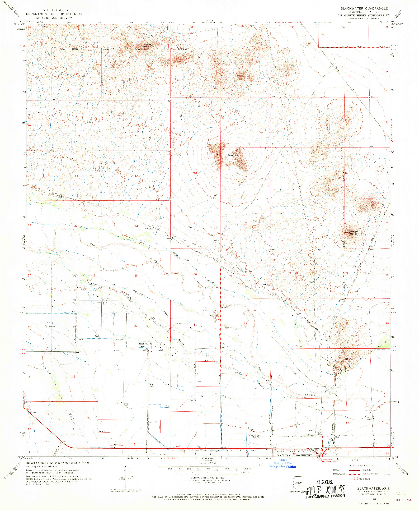 USGS 1:24000-SCALE QUADRANGLE FOR BLACKWATER, AZ 1966