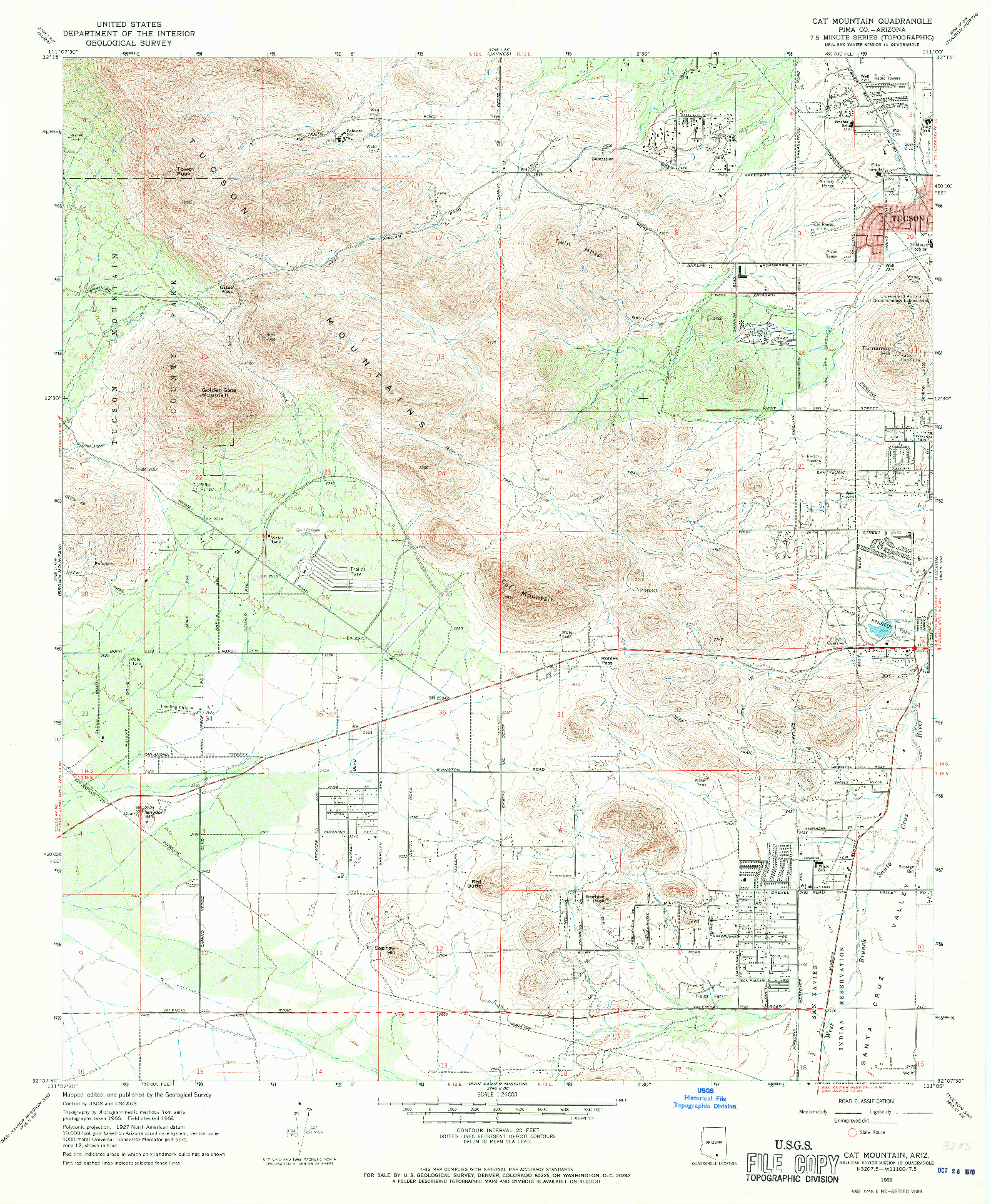 USGS 1:24000-SCALE QUADRANGLE FOR CAT MOUNTAIN, AZ 1968