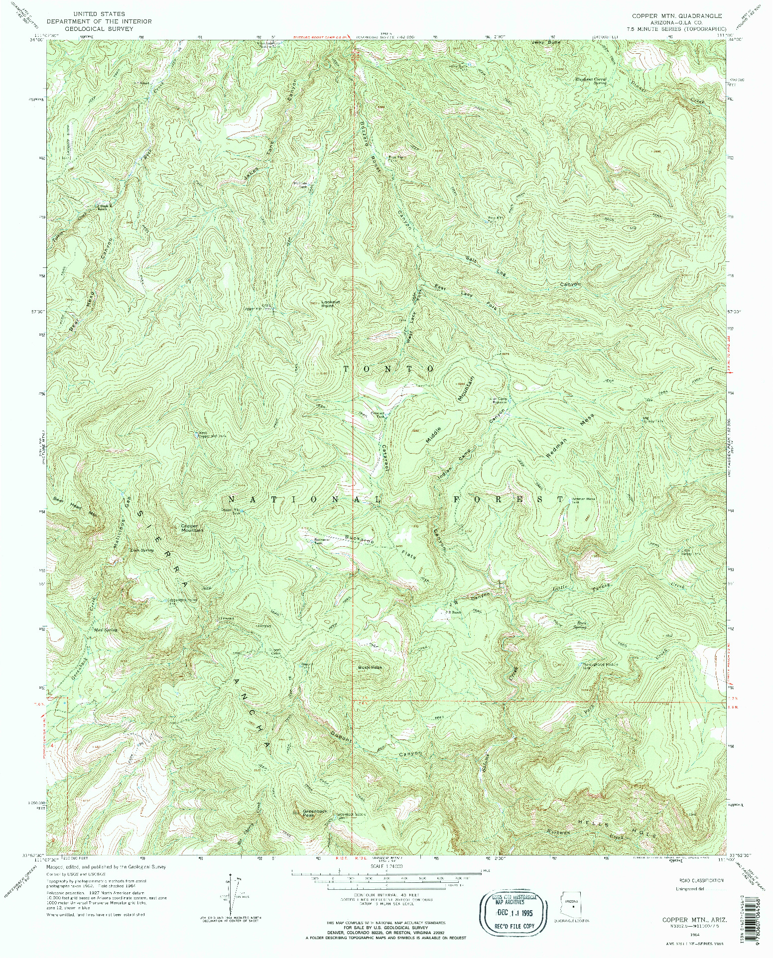 USGS 1:24000-SCALE QUADRANGLE FOR COPPER MTN, AZ 1964