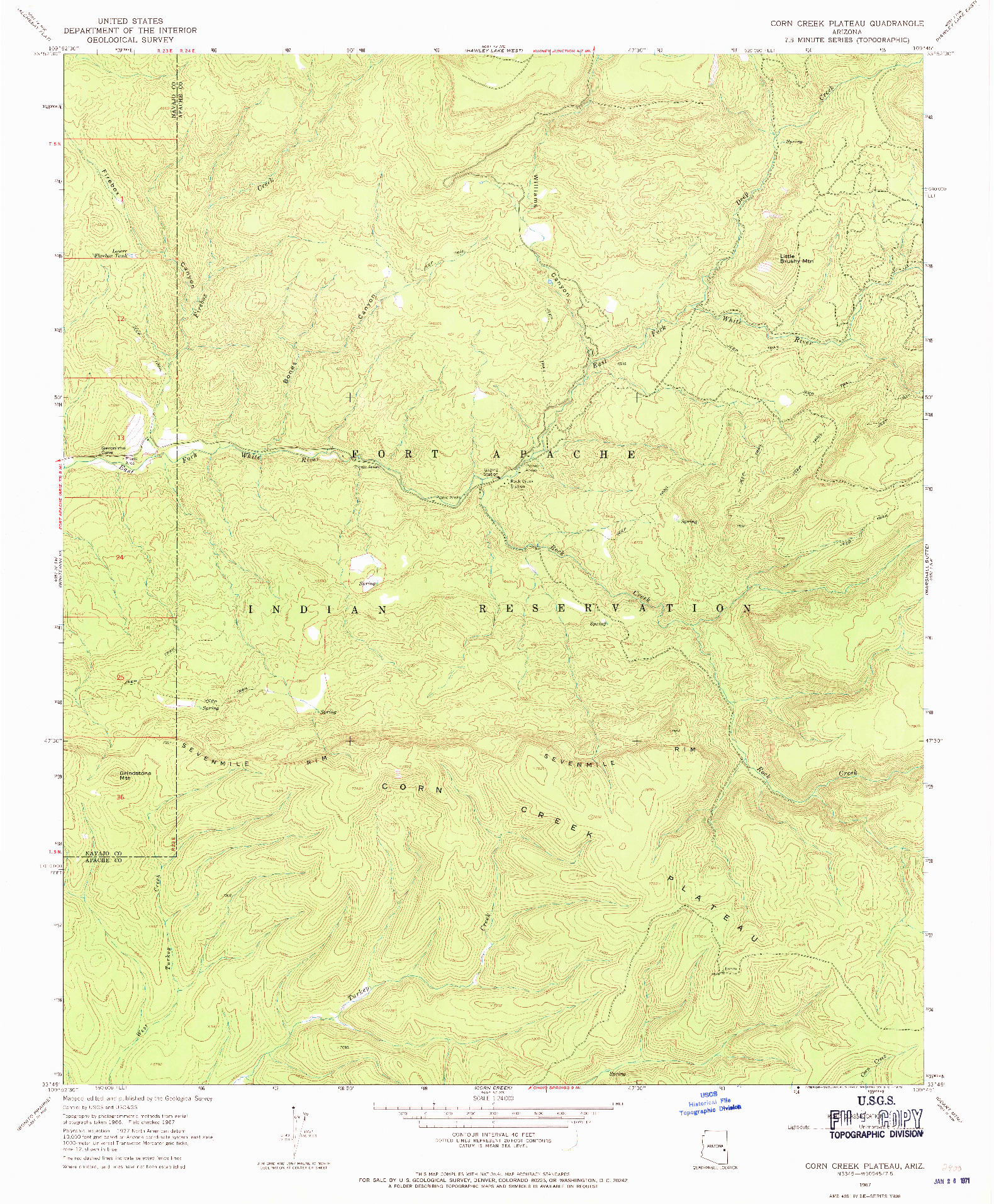 USGS 1:24000-SCALE QUADRANGLE FOR CORN CREEK PLATEAU, AZ 1967