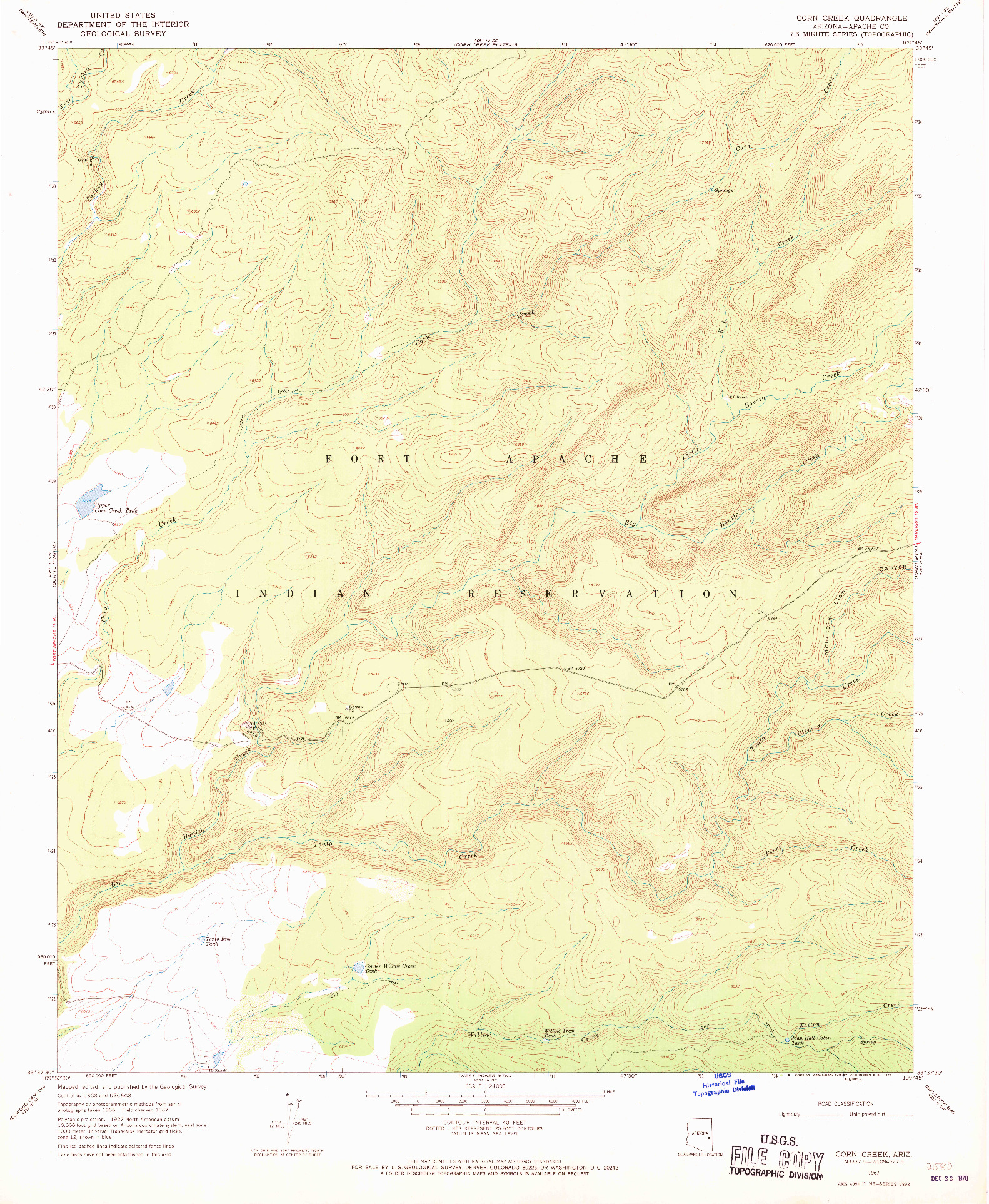 USGS 1:24000-SCALE QUADRANGLE FOR CORN CREEK, AZ 1967