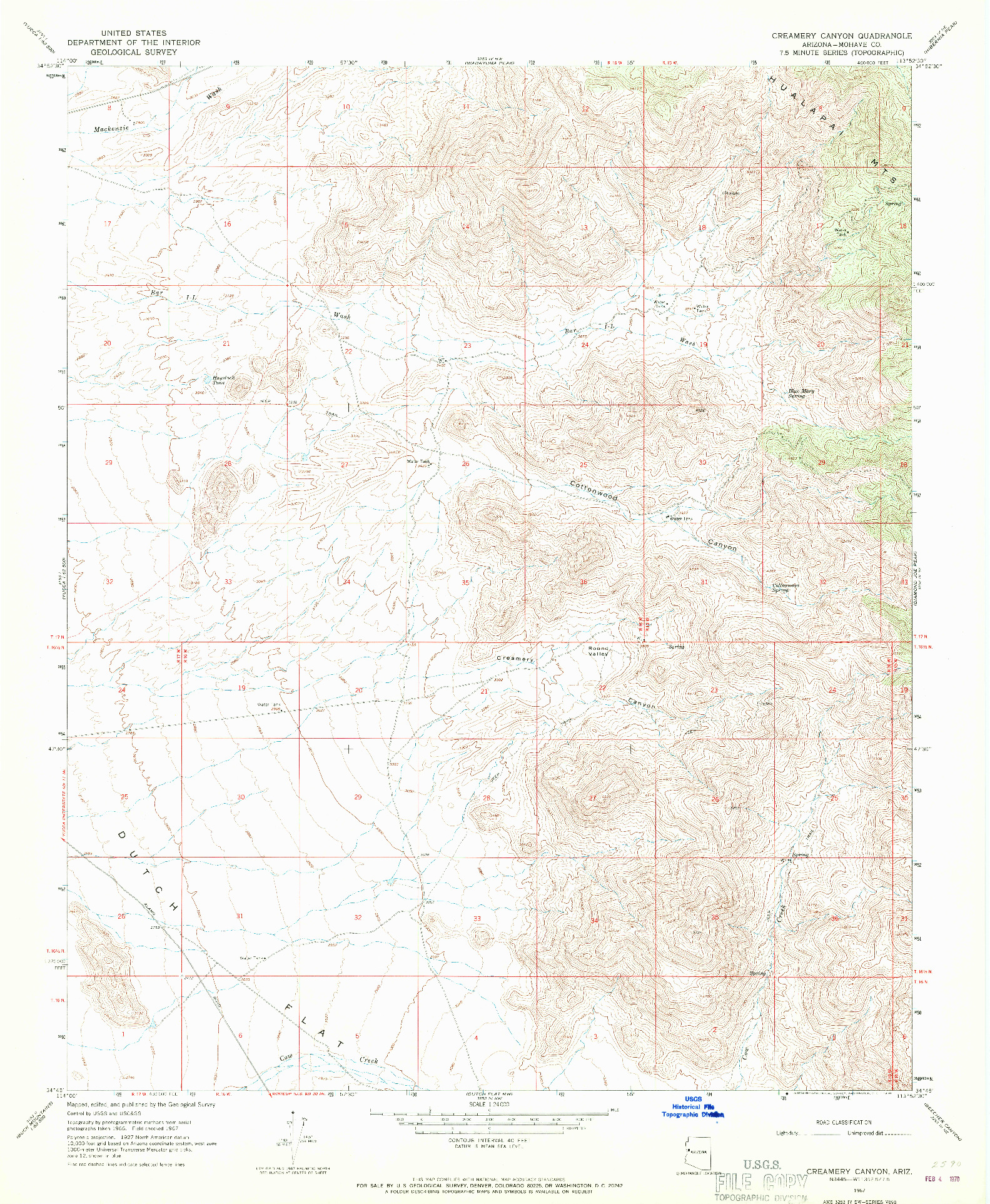 USGS 1:24000-SCALE QUADRANGLE FOR CREAMERY CANYON, AZ 1967