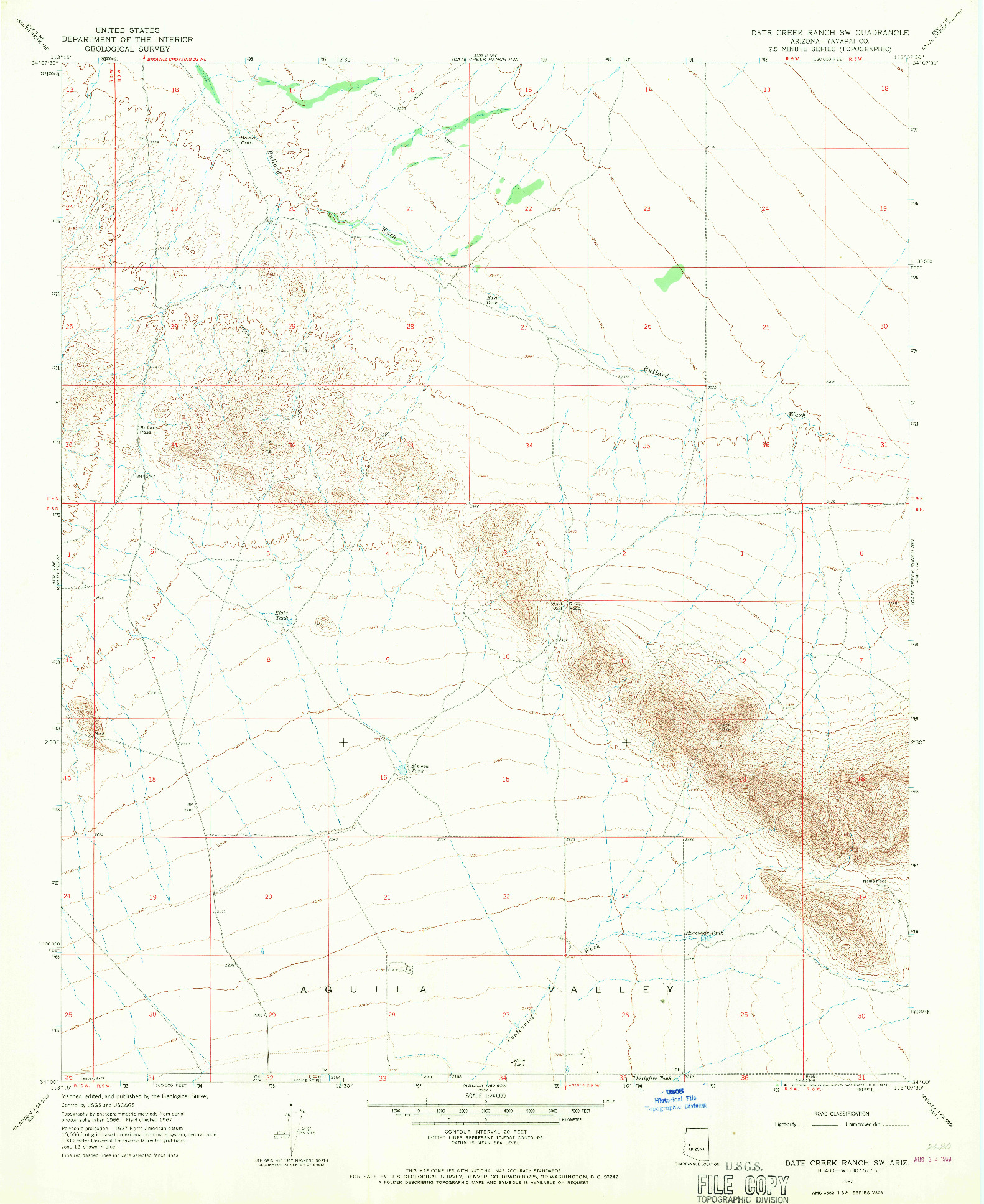 USGS 1:24000-SCALE QUADRANGLE FOR DATE CREEK RANCH SW, AZ 1967