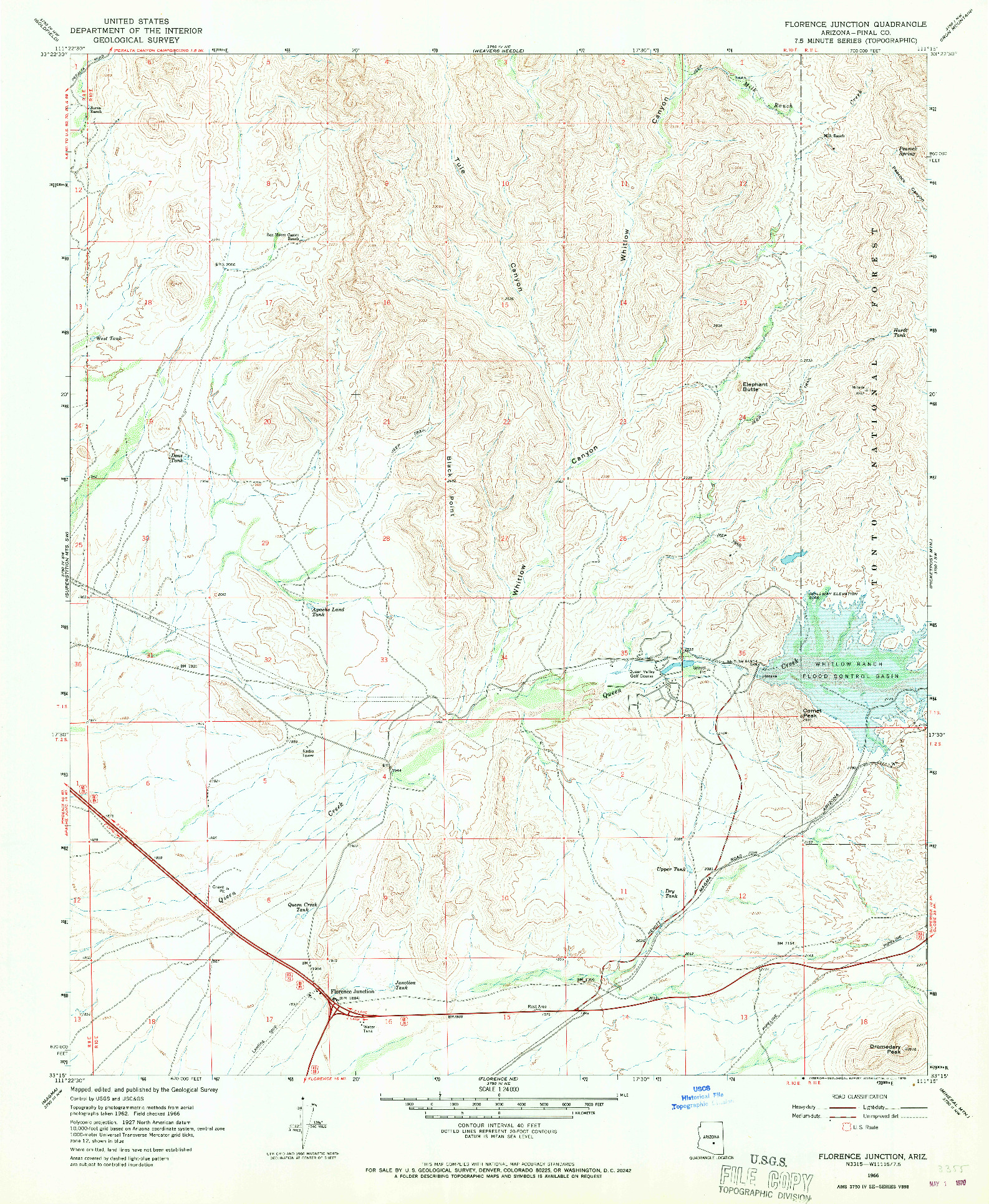 USGS 1:24000-SCALE QUADRANGLE FOR FLORENCE JUNCTION, AZ 1966