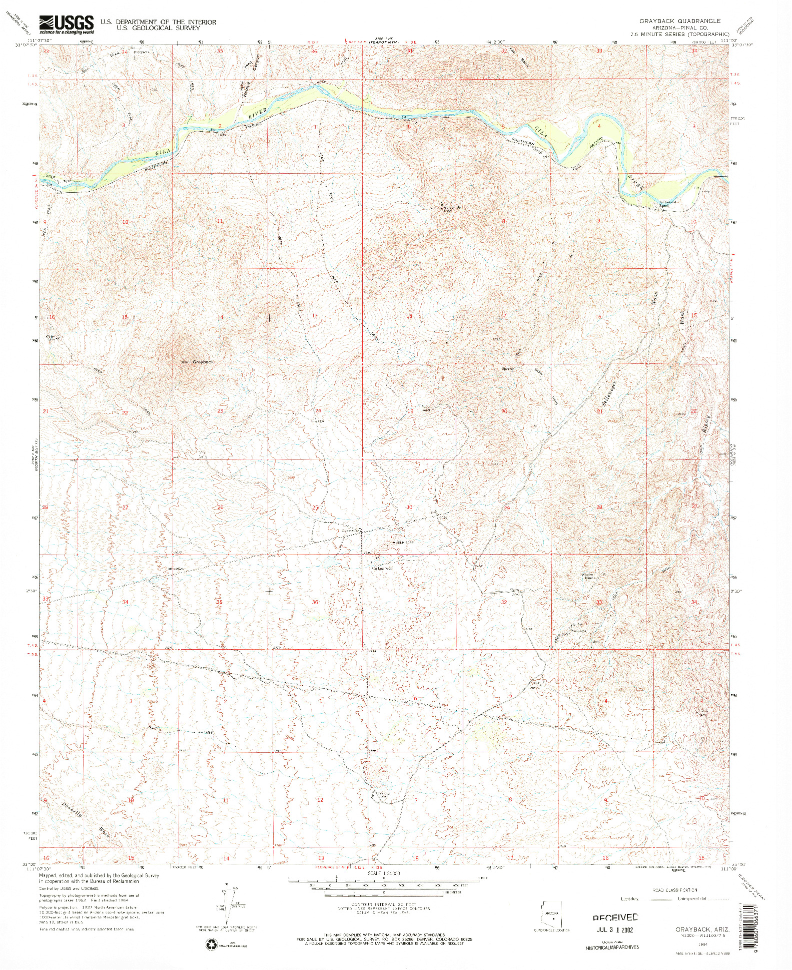 USGS 1:24000-SCALE QUADRANGLE FOR GRAYBACK, AZ 1964