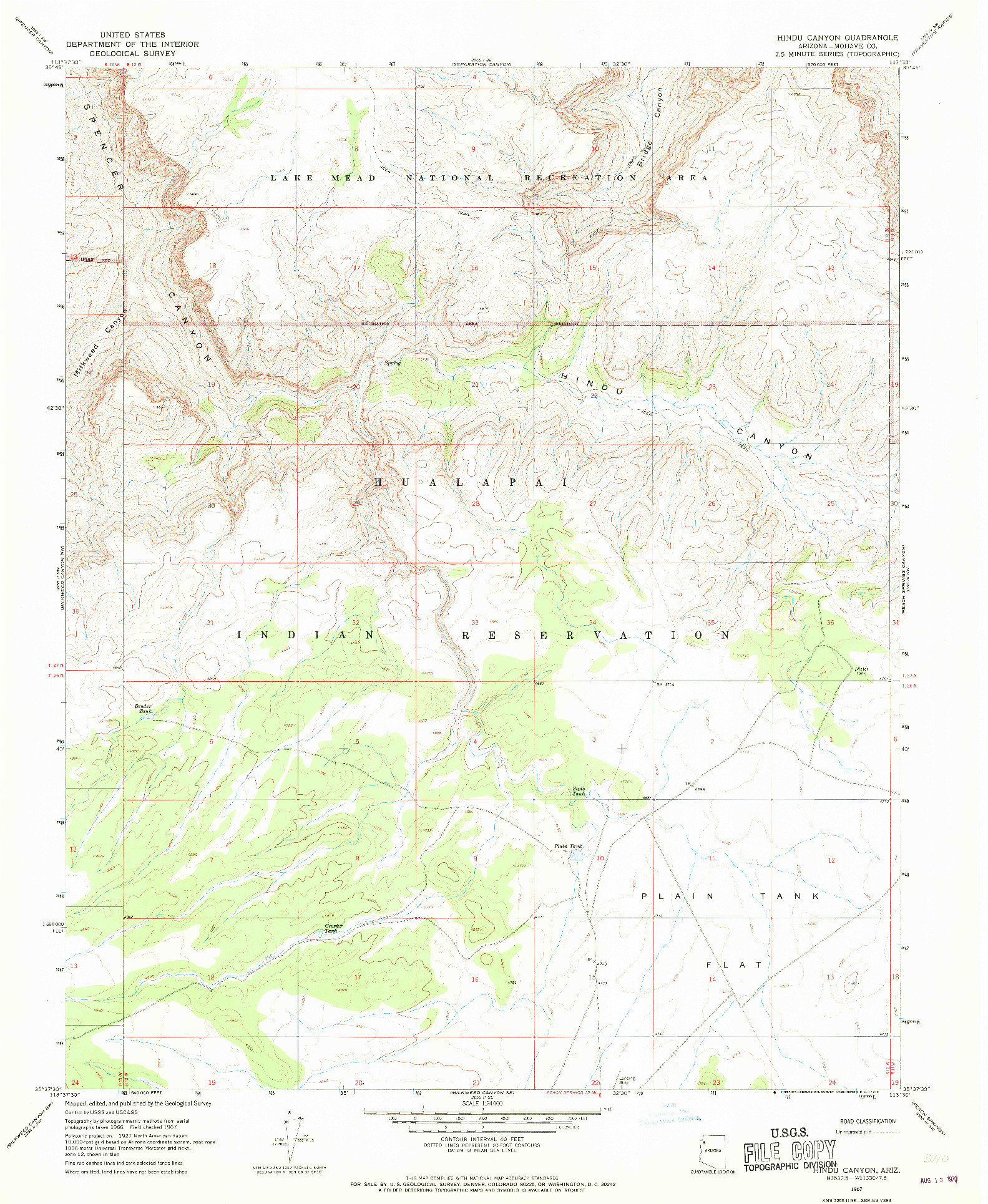 USGS 1:24000-SCALE QUADRANGLE FOR HINDU CANYON, AZ 1967