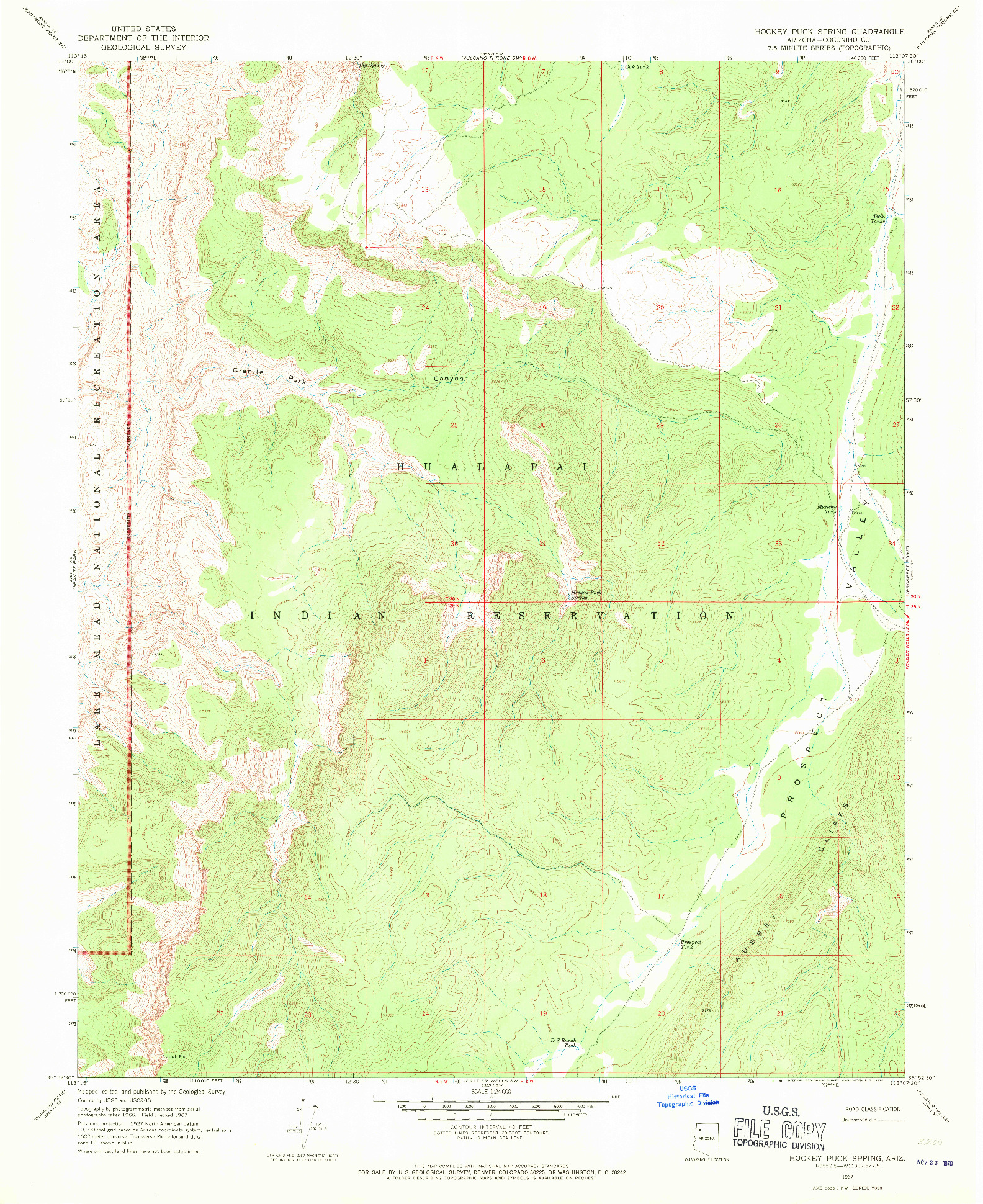 USGS 1:24000-SCALE QUADRANGLE FOR HOCKEY PUCK SPRING, AZ 1967