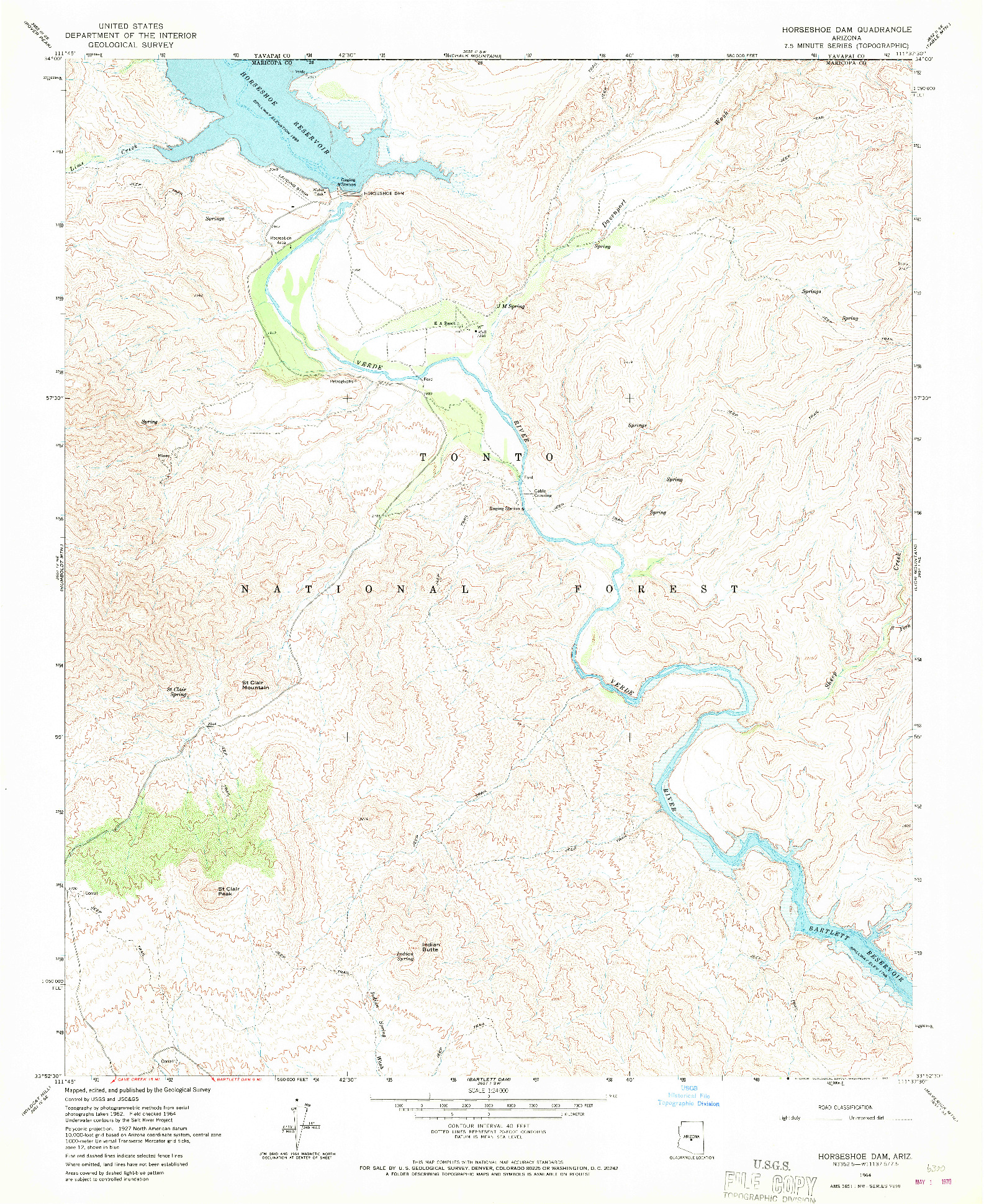 USGS 1:24000-SCALE QUADRANGLE FOR HORSESHOE DAM, AZ 1964