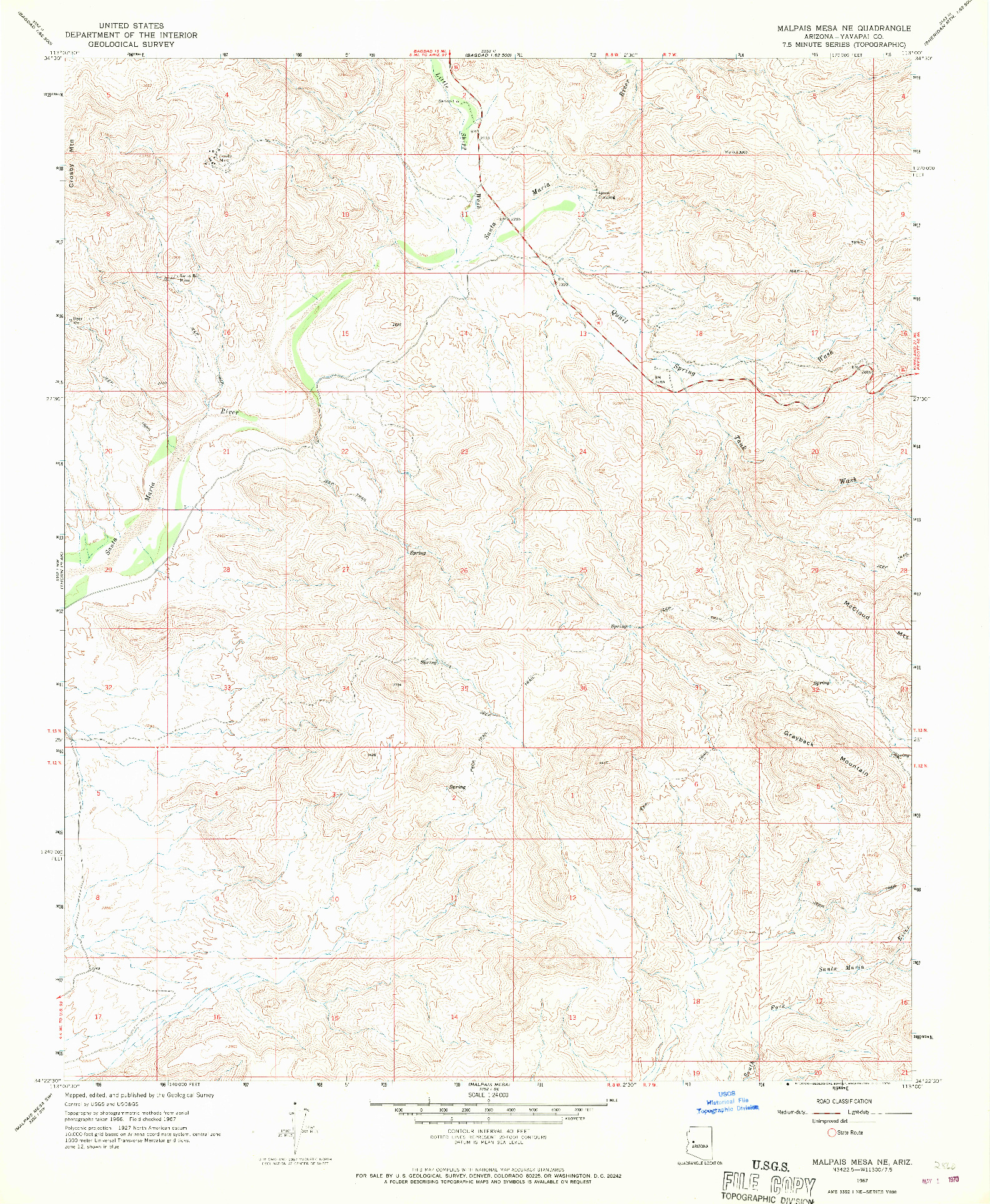 USGS 1:24000-SCALE QUADRANGLE FOR MALPAIS MESA NE, AZ 1967