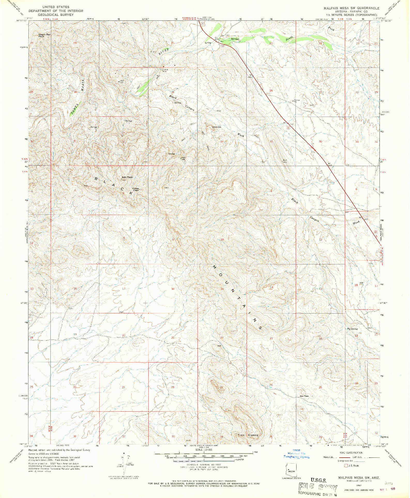USGS 1:24000-SCALE QUADRANGLE FOR MALPAIS MESA SW, AZ 1967