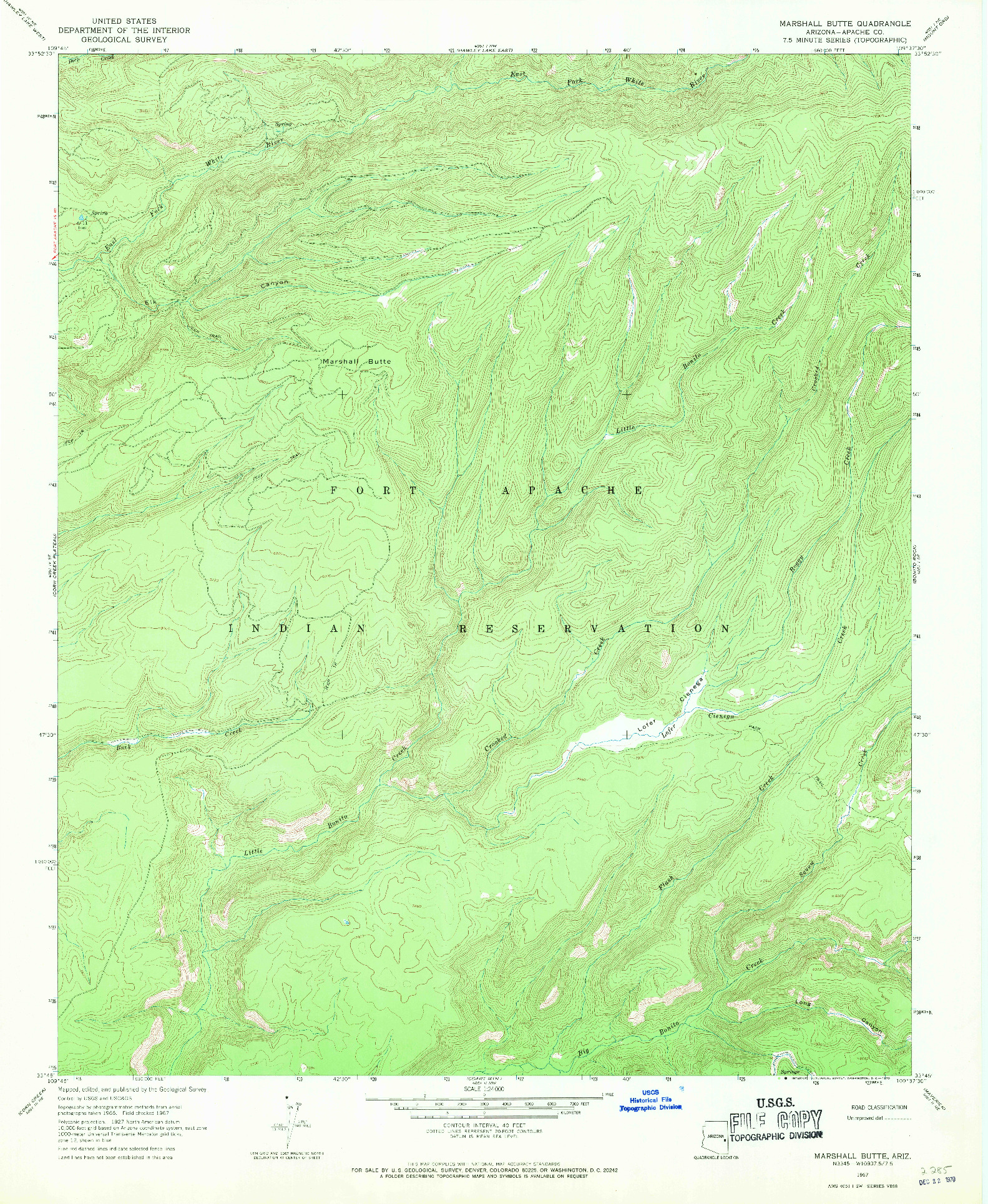 USGS 1:24000-SCALE QUADRANGLE FOR MARSHALL BUTTE, AZ 1967