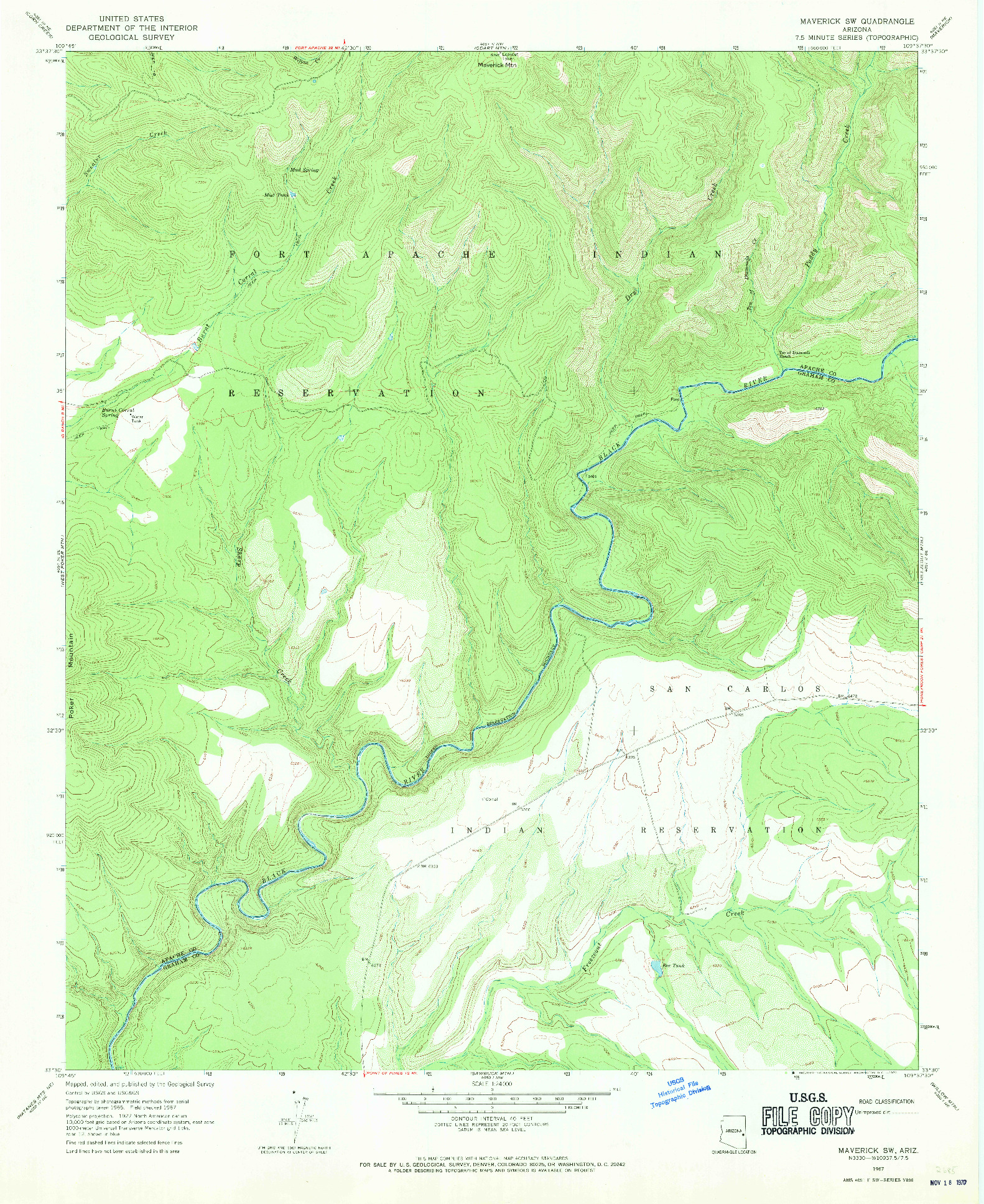 USGS 1:24000-SCALE QUADRANGLE FOR MAVERICK SW, AZ 1967