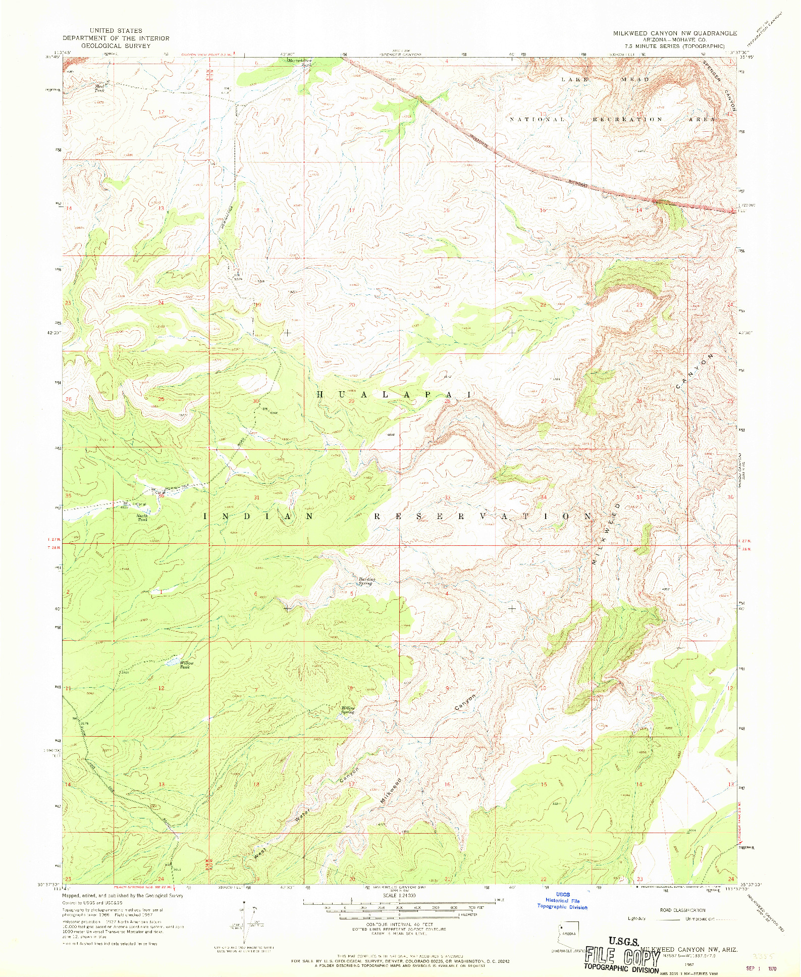 USGS 1:24000-SCALE QUADRANGLE FOR MILKWEED CANYON NW, AZ 1967