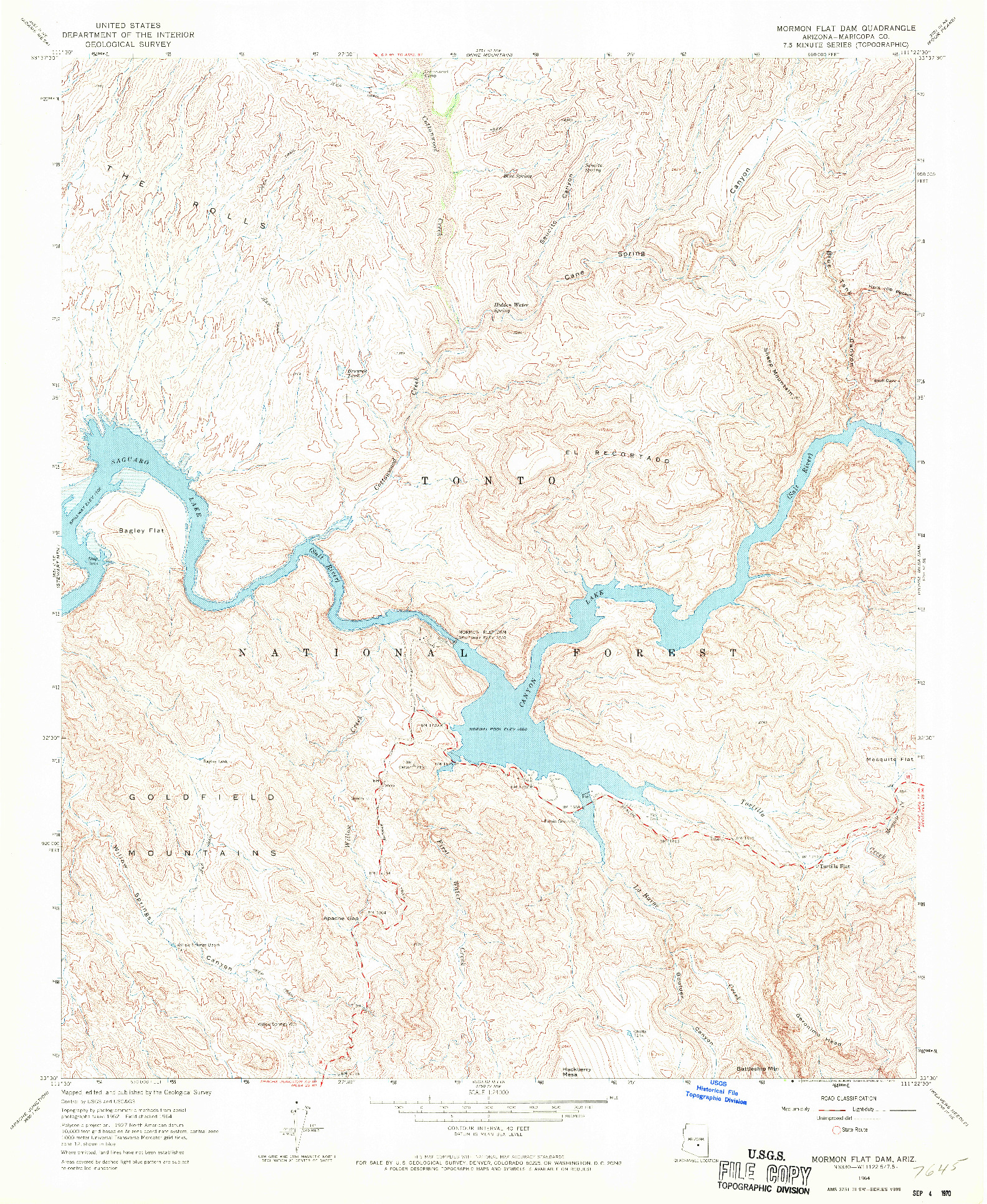 USGS 1:24000-SCALE QUADRANGLE FOR MORMON FLAT DAM, AZ 1964