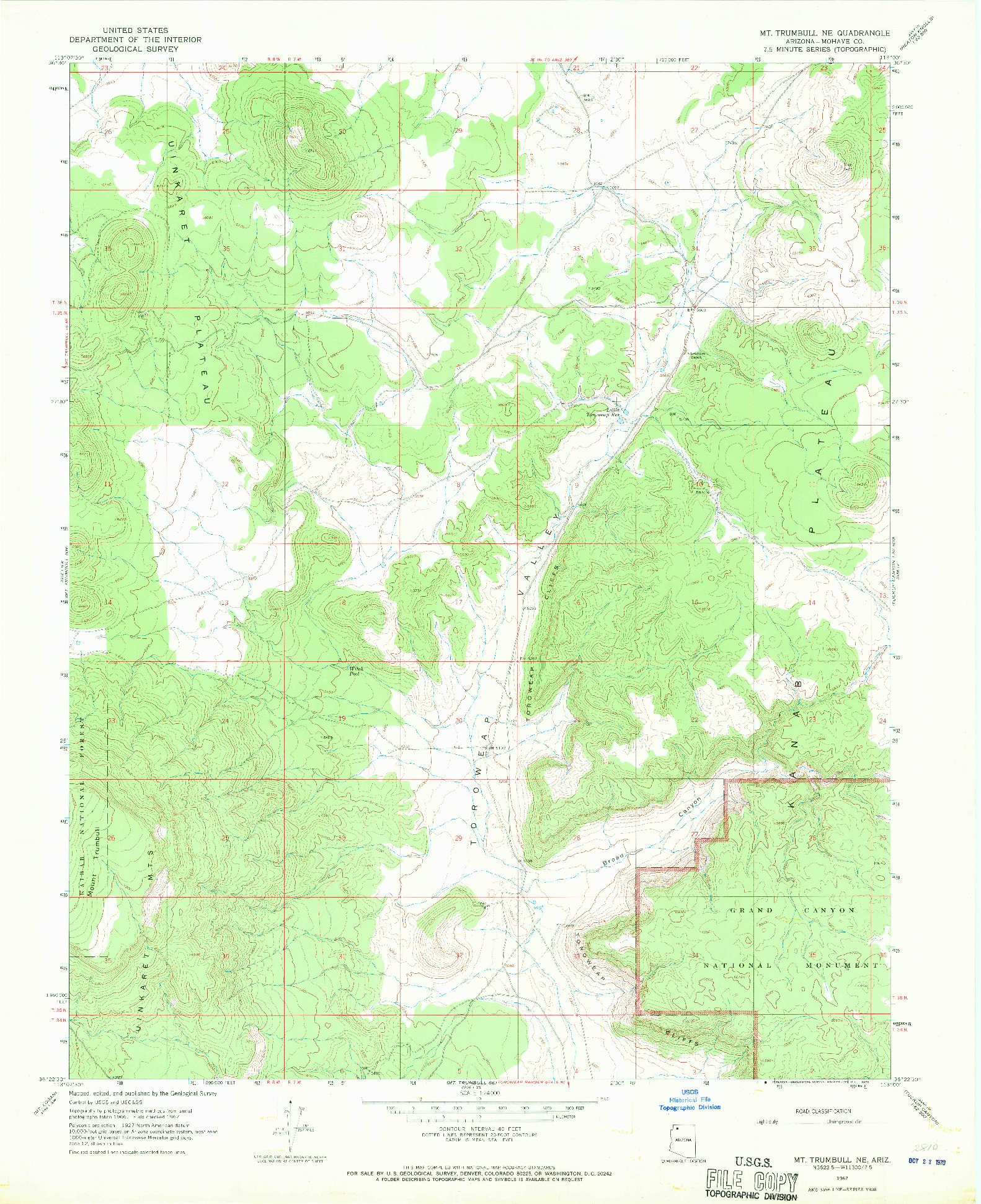USGS 1:24000-SCALE QUADRANGLE FOR MT. TRUMBULL NE, AZ 1967