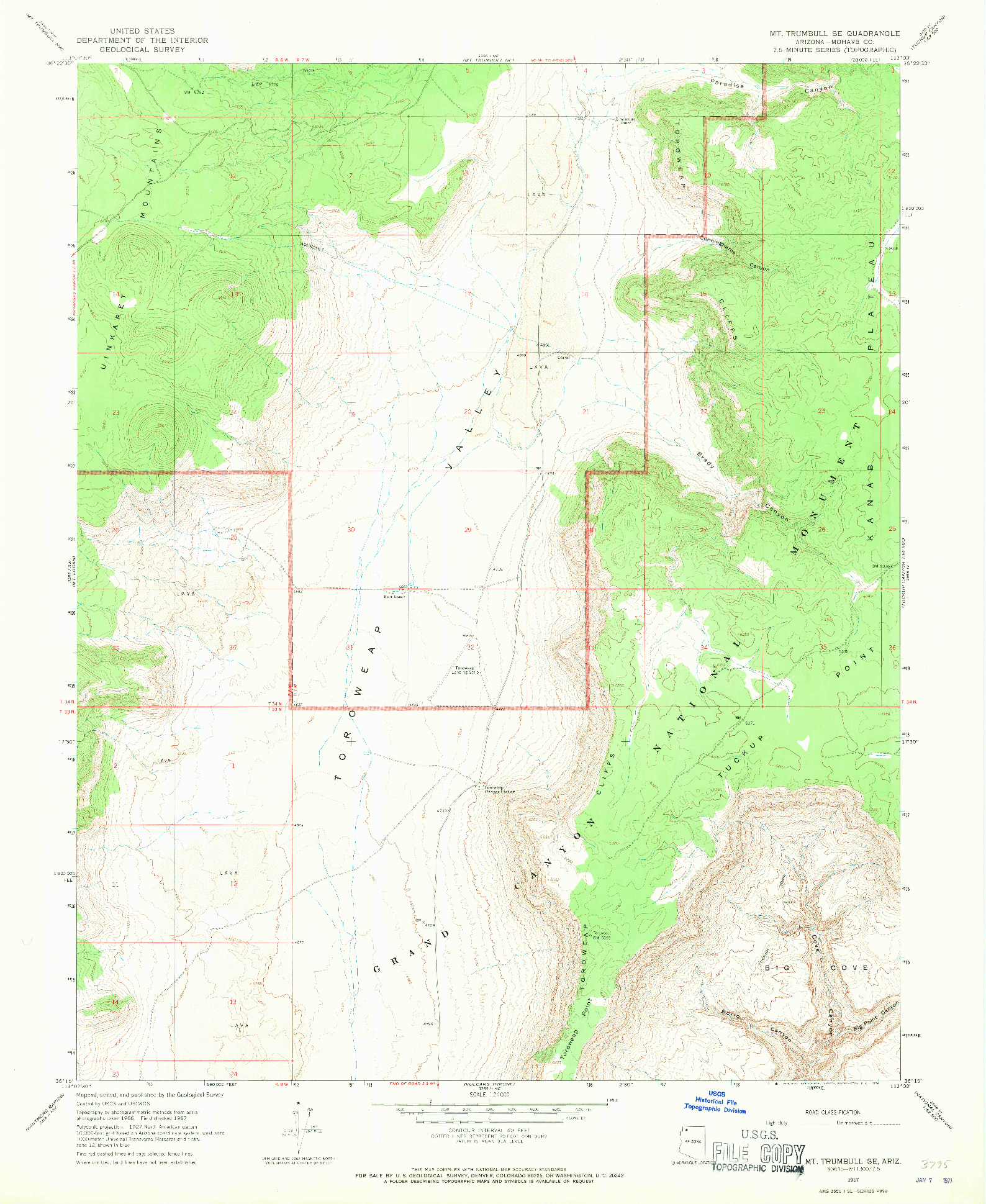 USGS 1:24000-SCALE QUADRANGLE FOR MT. TRUMBULL SE, AZ 1967