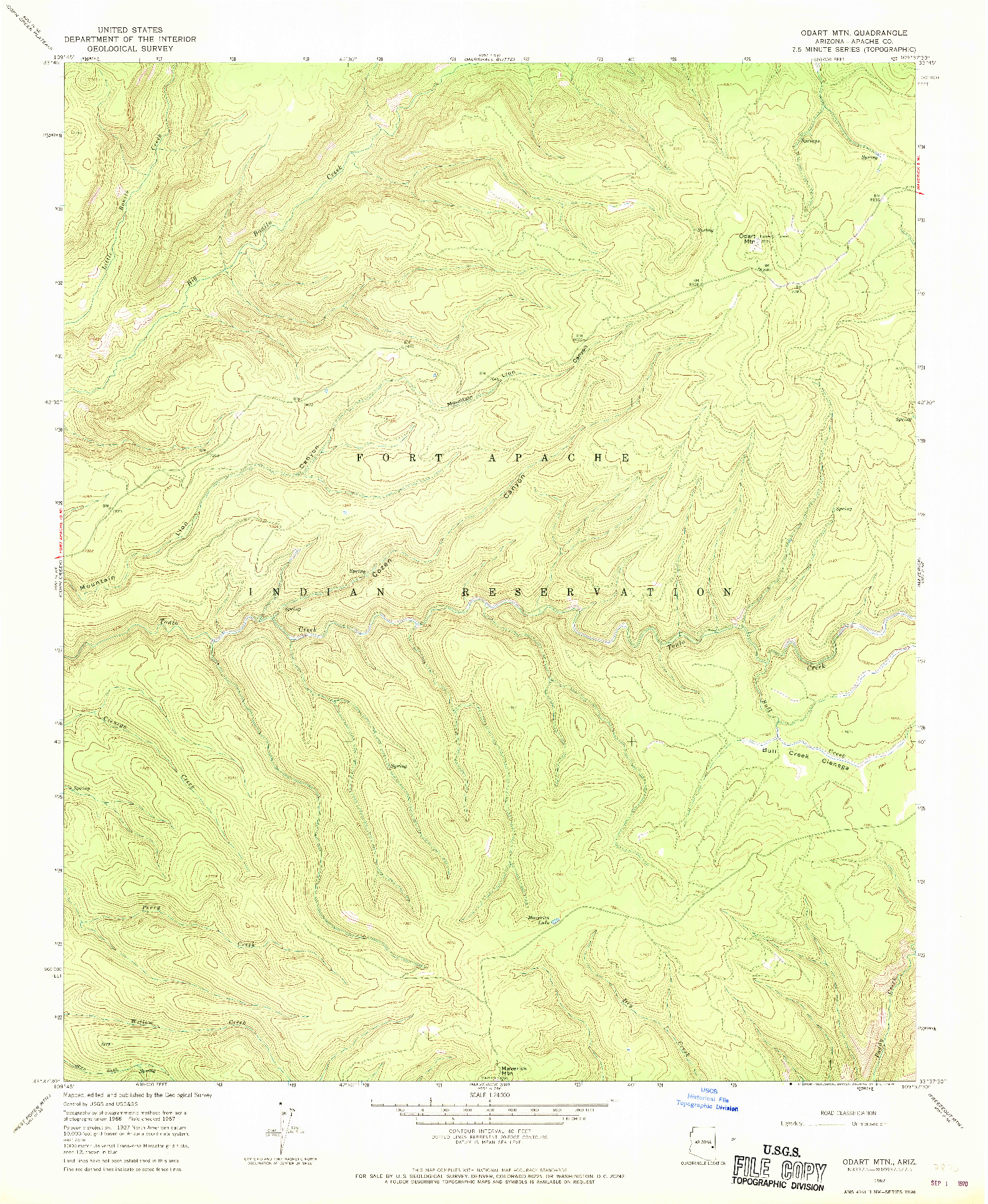 USGS 1:24000-SCALE QUADRANGLE FOR ODART MTN, AZ 1967