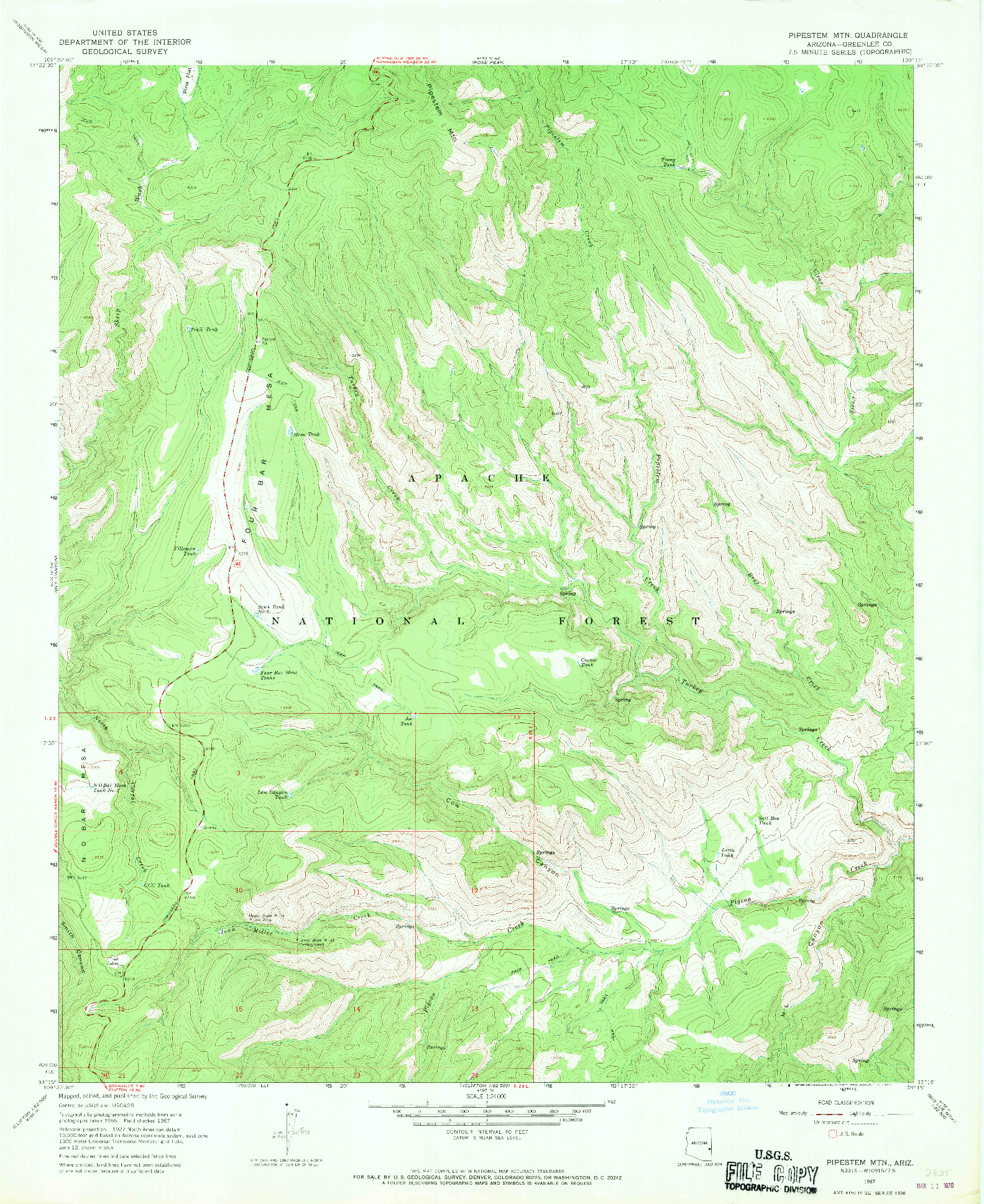 USGS 1:24000-SCALE QUADRANGLE FOR PIPESTEM MTN, AZ 1967