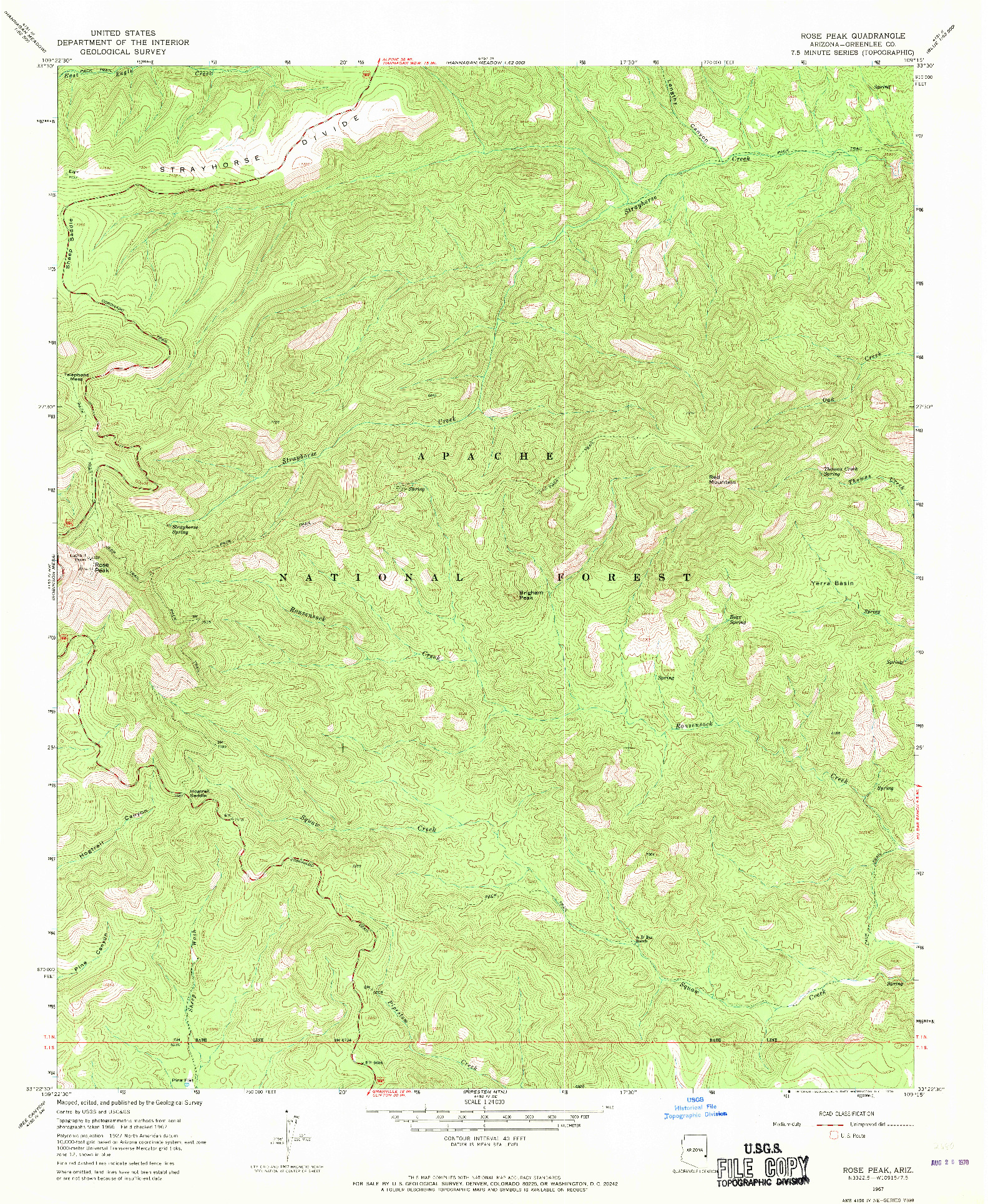 USGS 1:24000-SCALE QUADRANGLE FOR ROSE PEAK, AZ 1967