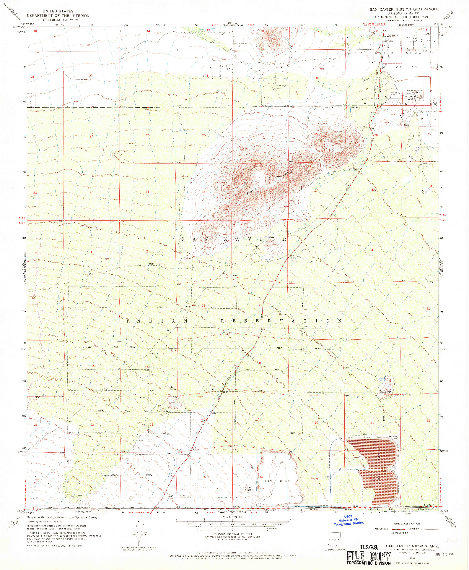 USGS 1:24000-SCALE QUADRANGLE FOR SAN XAVIER MISSION, AZ 1968