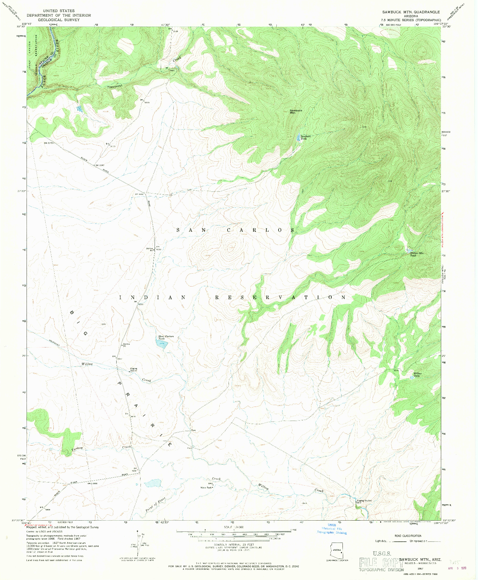 USGS 1:24000-SCALE QUADRANGLE FOR SAWBUCK MTN., AZ 1967