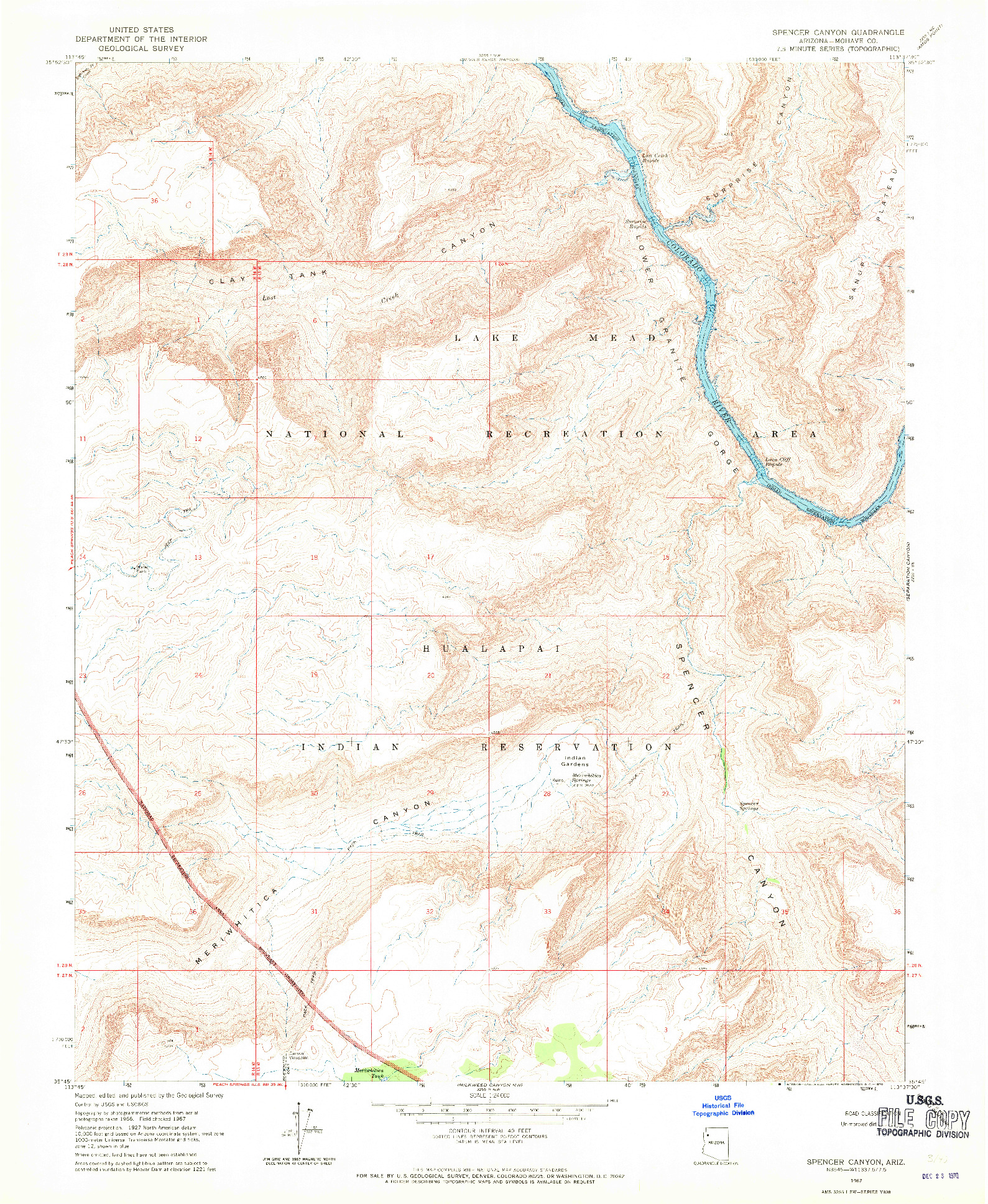USGS 1:24000-SCALE QUADRANGLE FOR SPENCER CANYON, AZ 1967