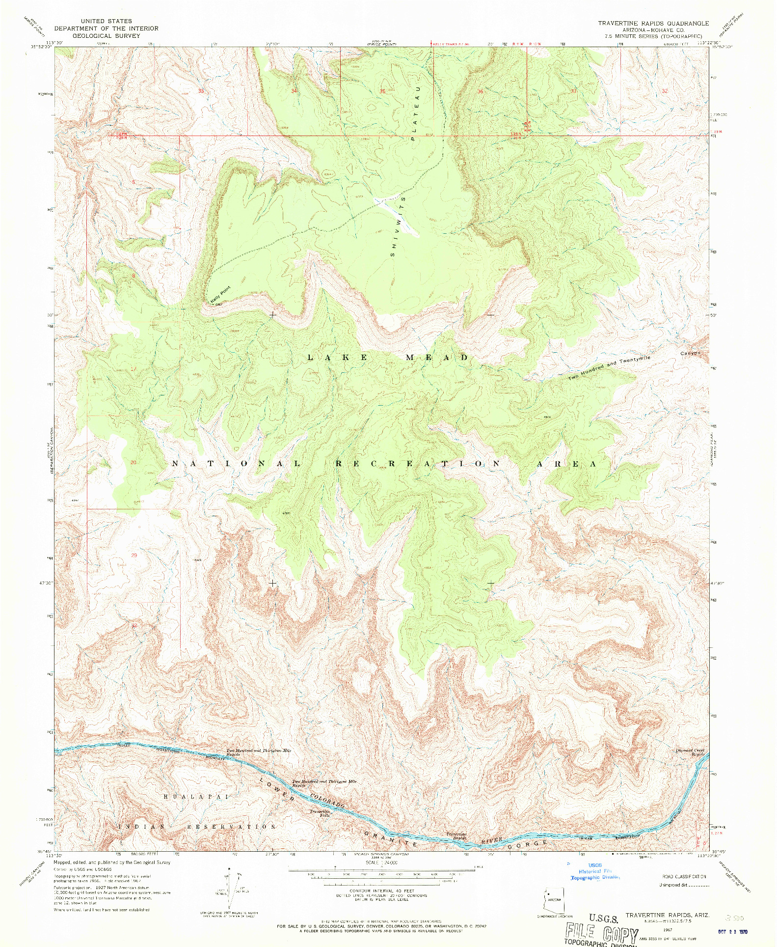 USGS 1:24000-SCALE QUADRANGLE FOR TRAVERTINE RAPIDS, AZ 1967