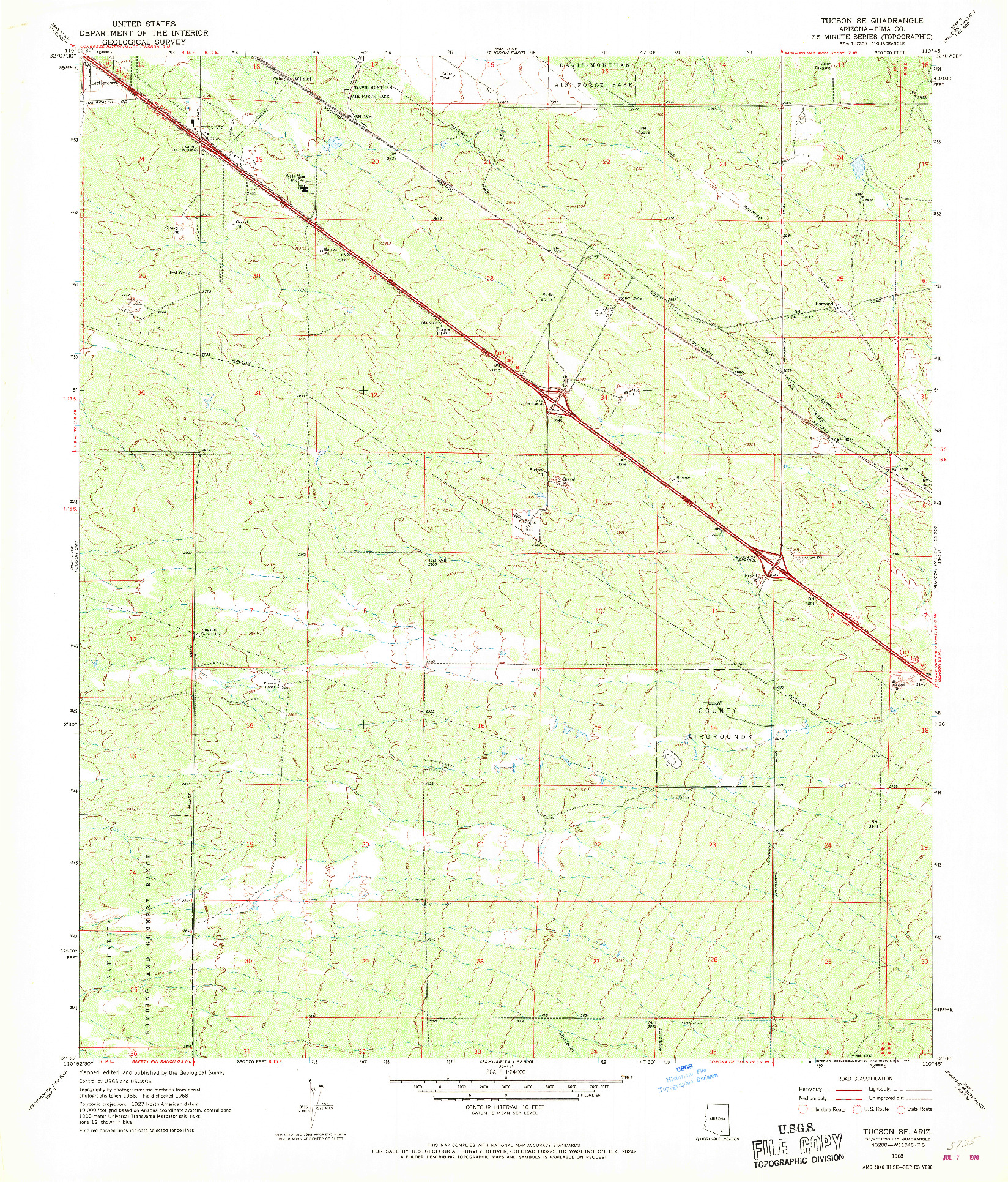 USGS 1:24000-SCALE QUADRANGLE FOR TUCSON SE, AZ 1968