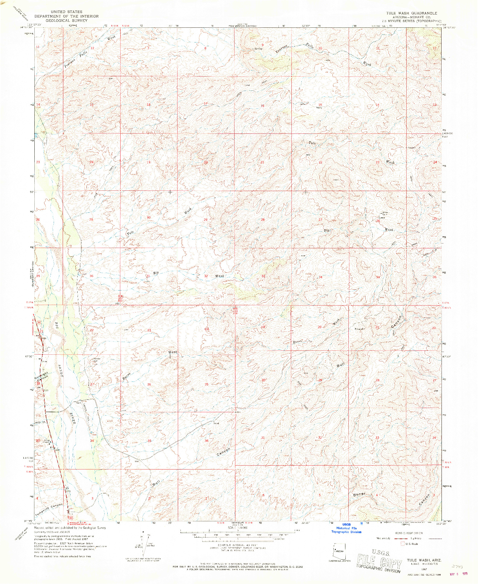 USGS 1:24000-SCALE QUADRANGLE FOR TULE WASH, AZ 1967