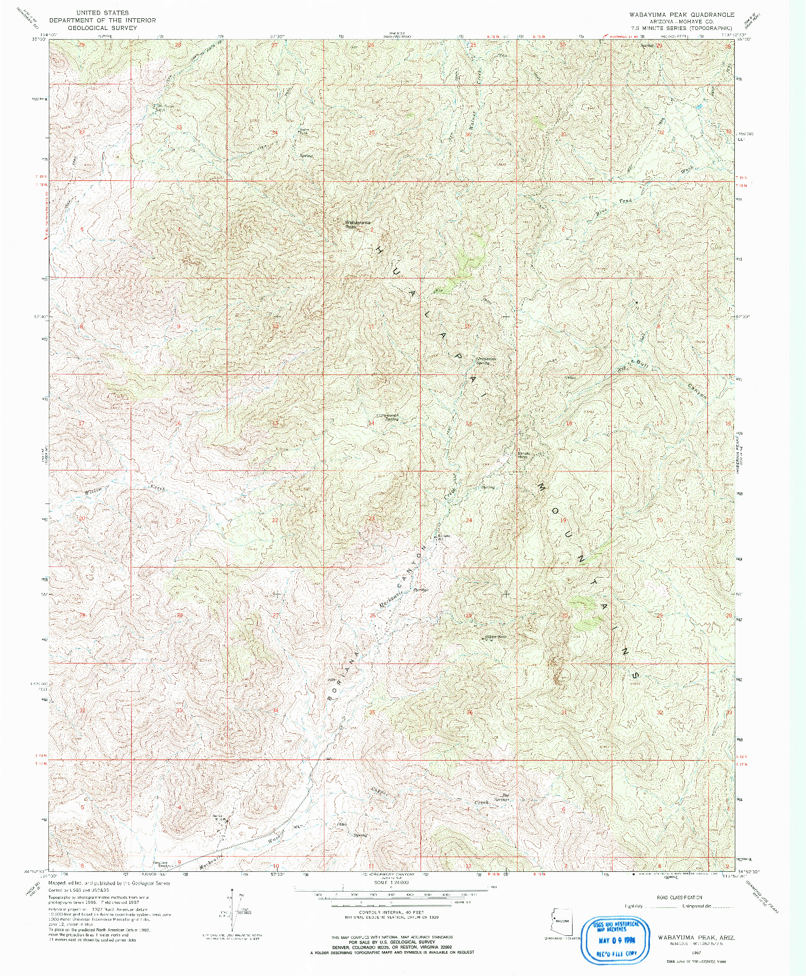 USGS 1:24000-SCALE QUADRANGLE FOR WABAYUMA PEAK, AZ 1967