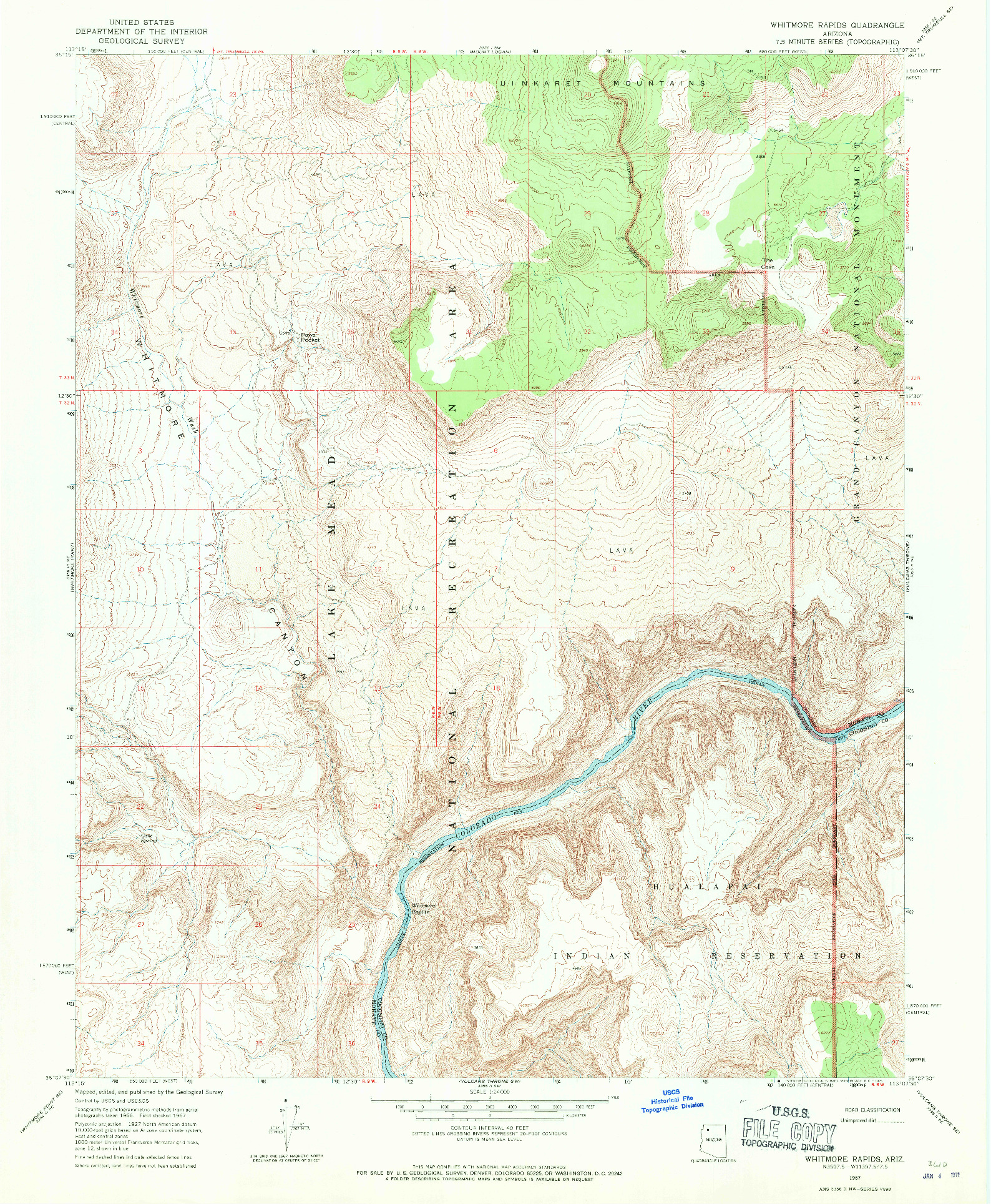 USGS 1:24000-SCALE QUADRANGLE FOR WHITMORE RAPIDS, AZ 1967