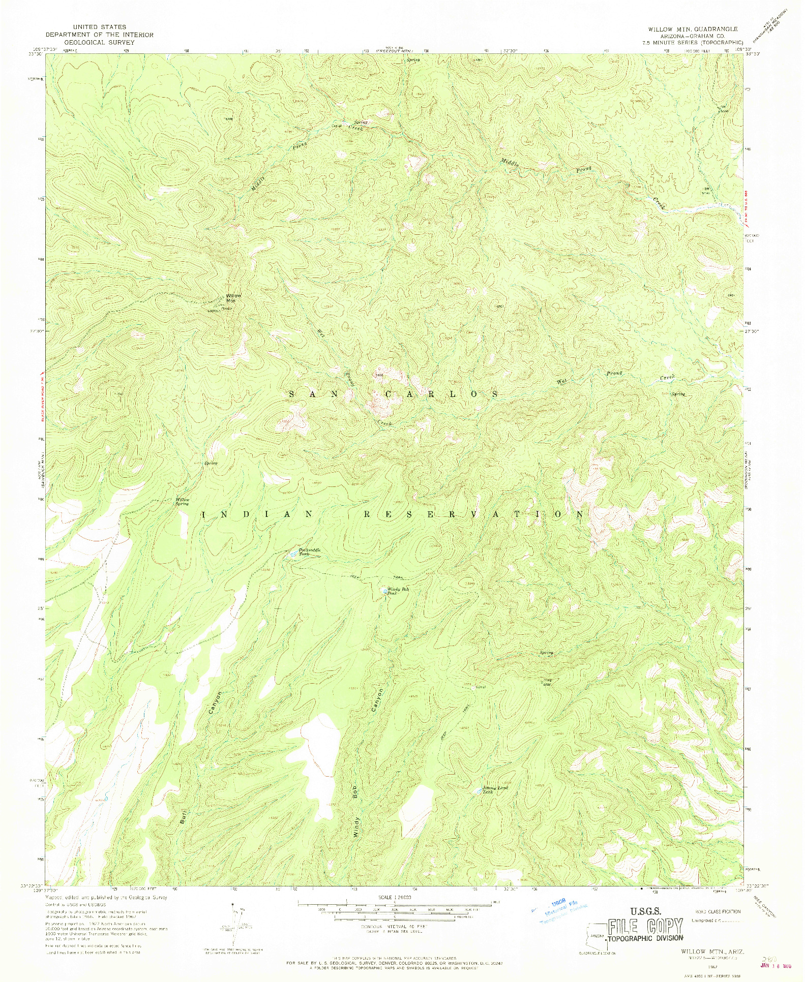 USGS 1:24000-SCALE QUADRANGLE FOR WILLOW MTN., AZ 1967