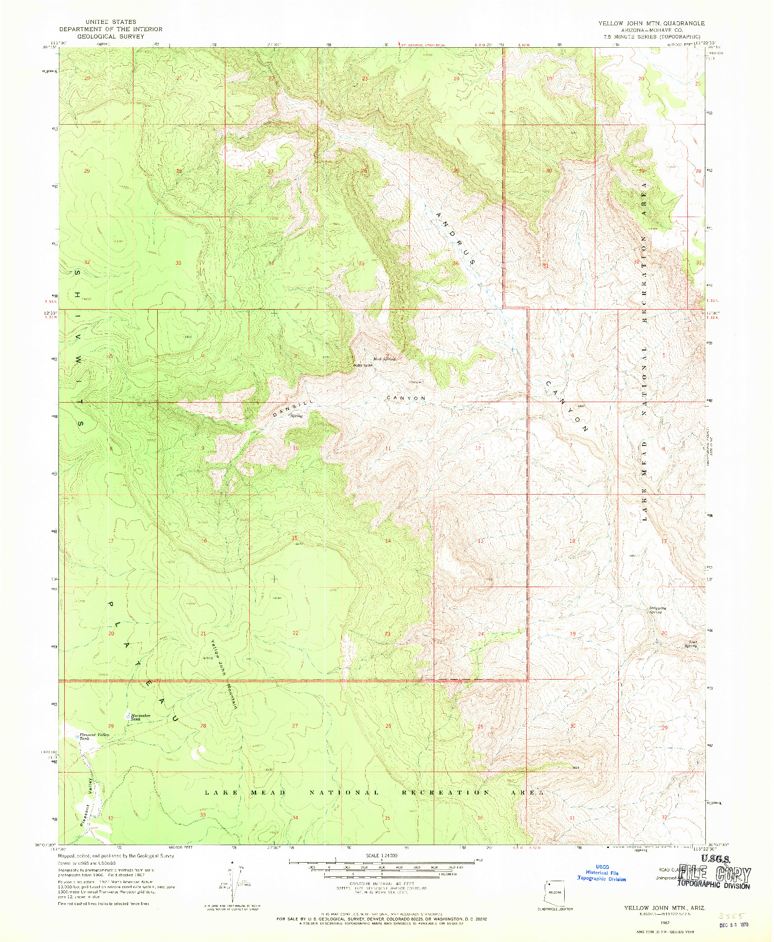 USGS 1:24000-SCALE QUADRANGLE FOR YELLOW JOHN MTN., AZ 1967