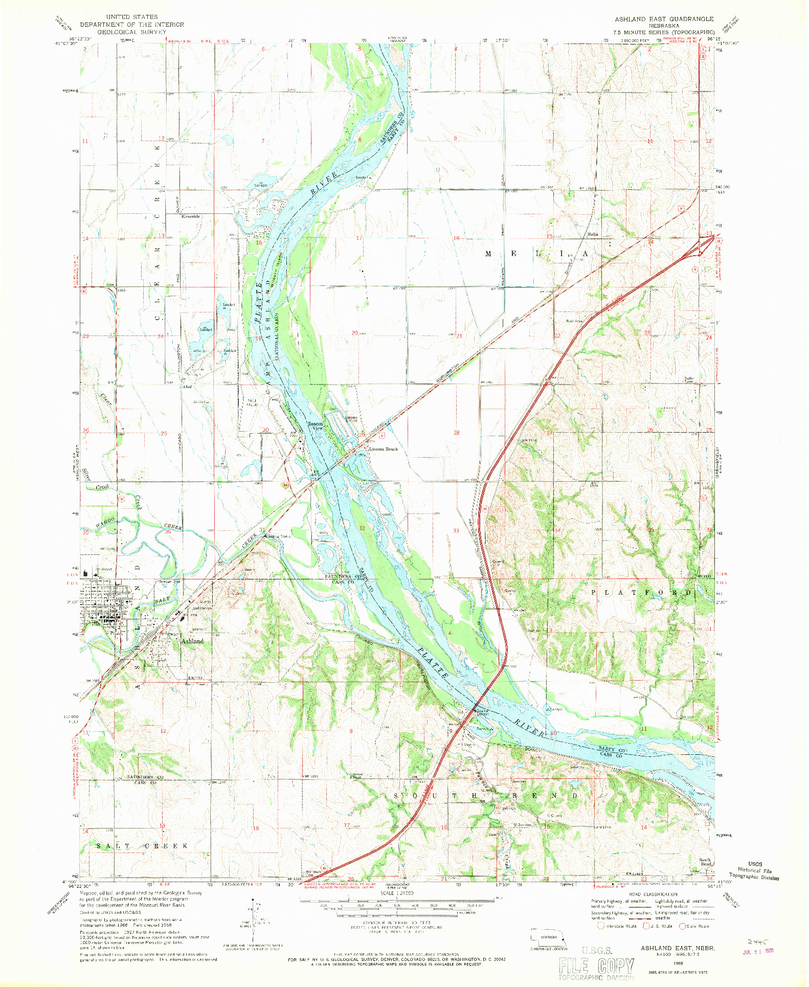 USGS 1:24000-SCALE QUADRANGLE FOR ASHLAND EAST, NE 1968