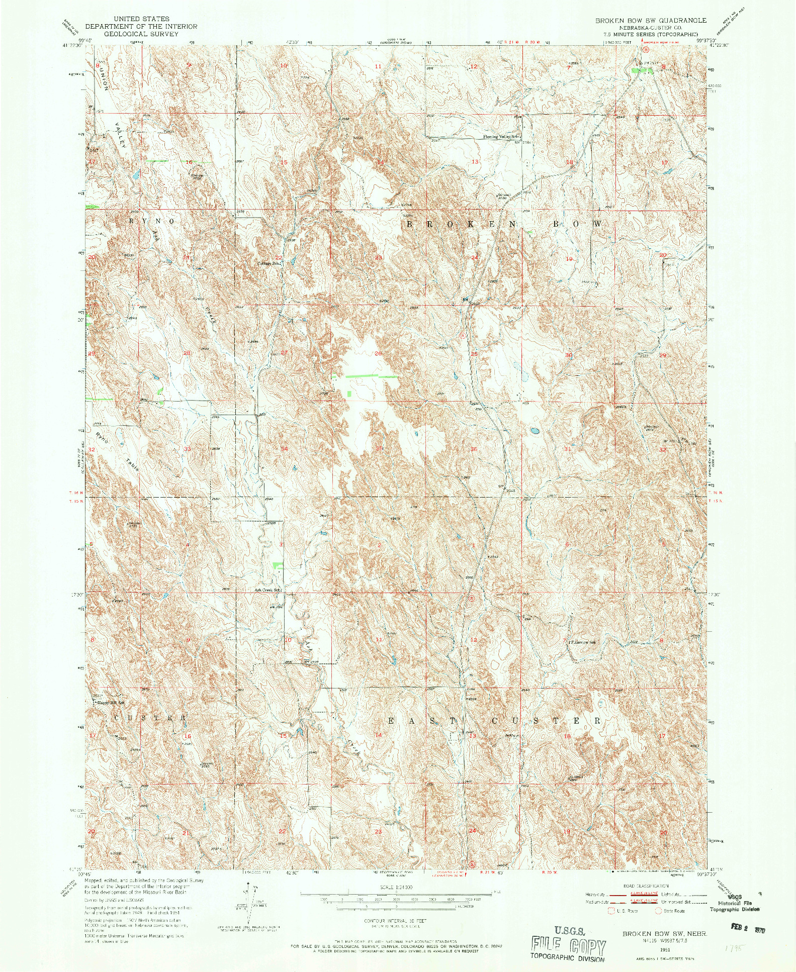 USGS 1:24000-SCALE QUADRANGLE FOR BROKEN BOW SW, NE 1951