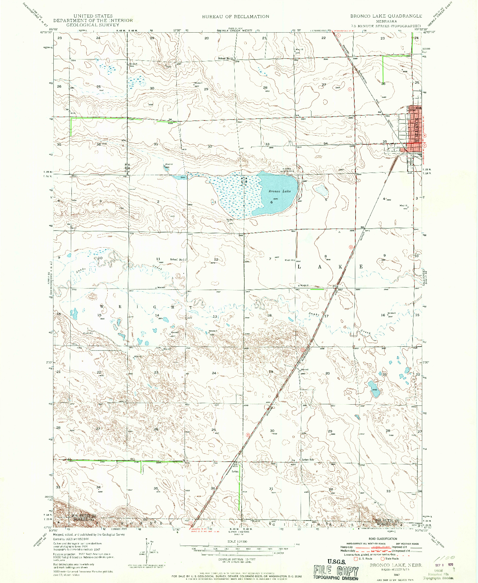 USGS 1:24000-SCALE QUADRANGLE FOR BRONCO LAKE, NE 1947